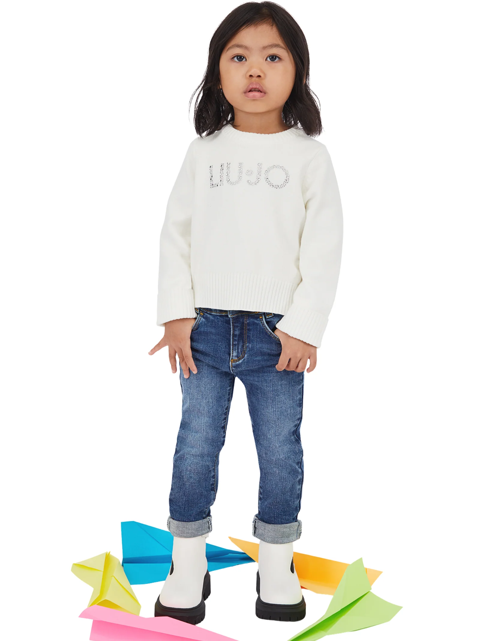 T-Shirt a maniche lunghe Liu Jo bianca con logo con strass - Image 4
