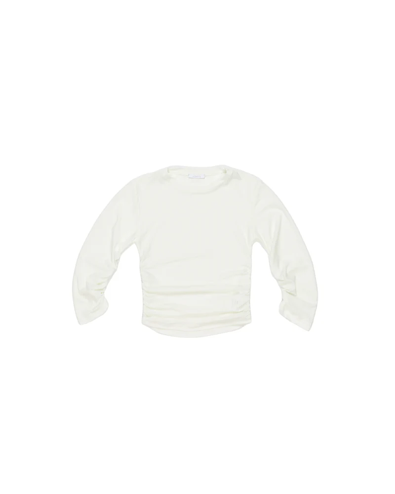 T-Shirt a maniche lunghe Lulù Miss Grant panna con inserti arricciati