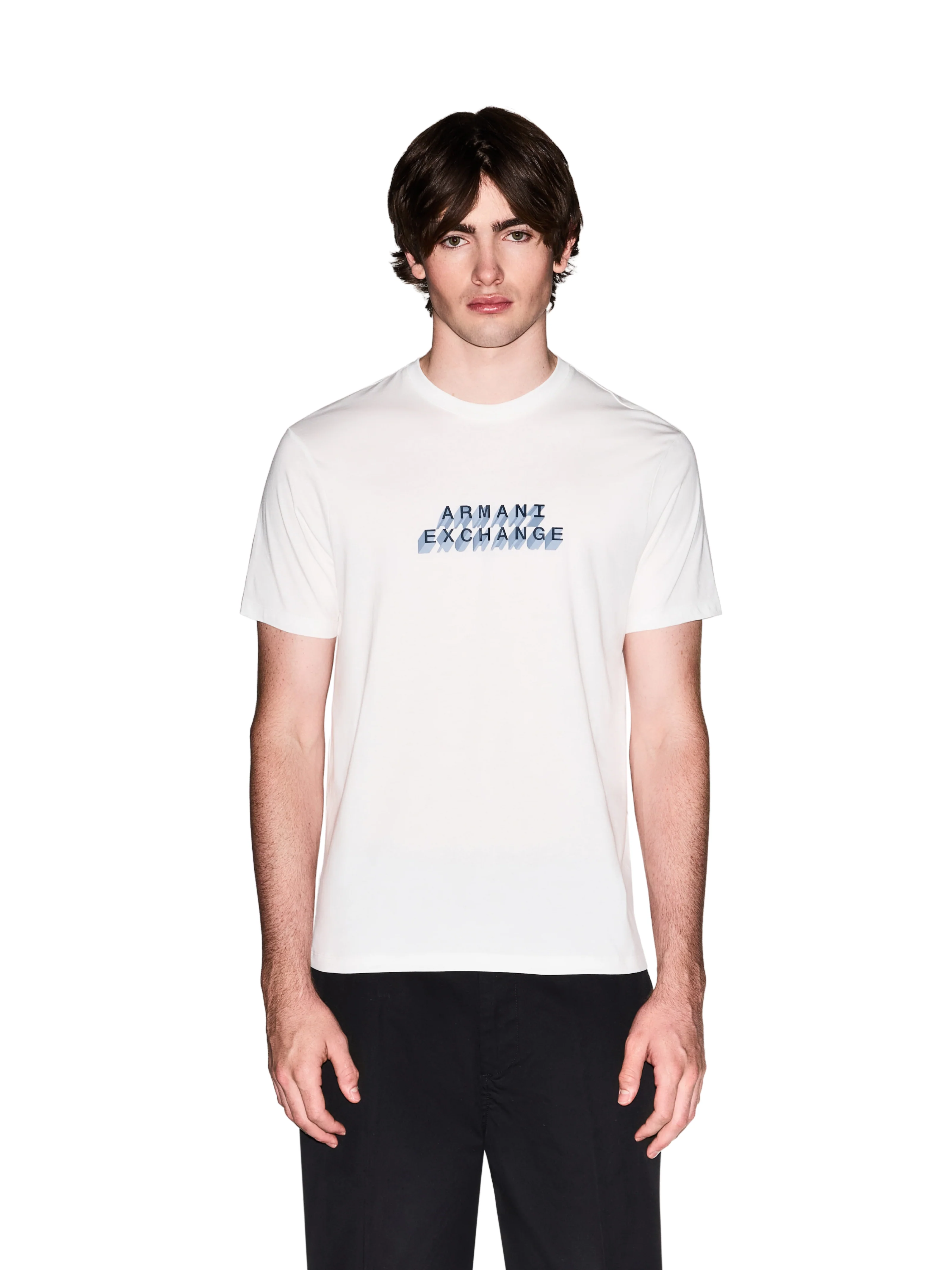 T-Shirt Armani Exchange bianca con logo azzurro - Image 2