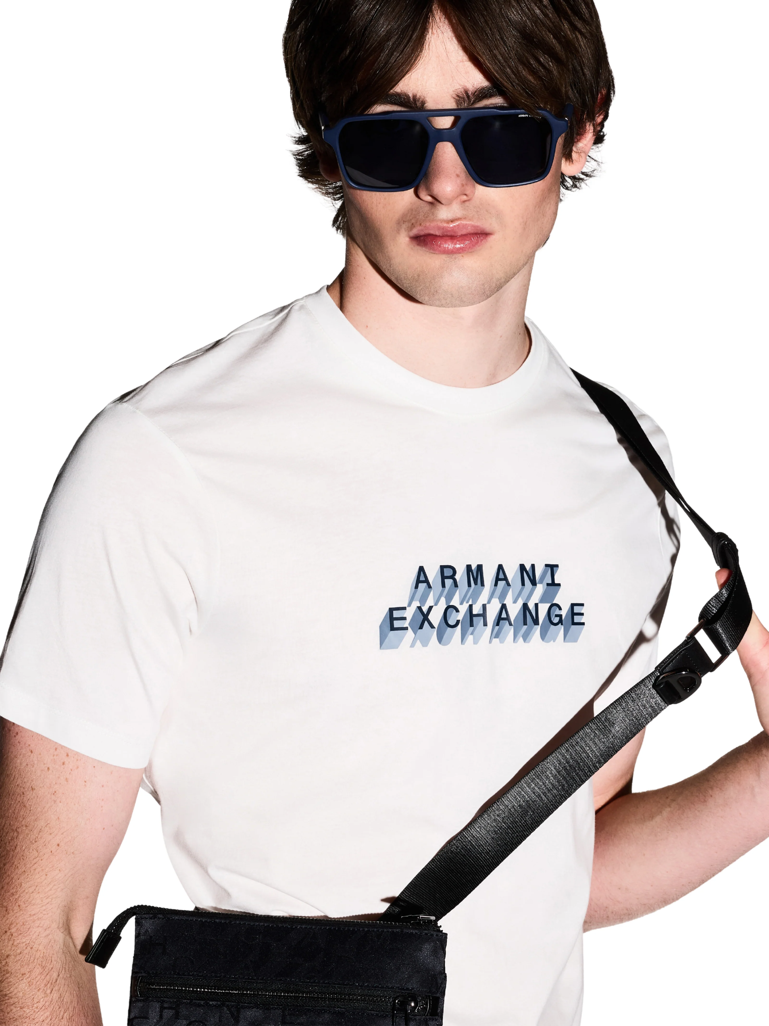 T-Shirt Armani Exchange bianca con logo azzurro - Image 3