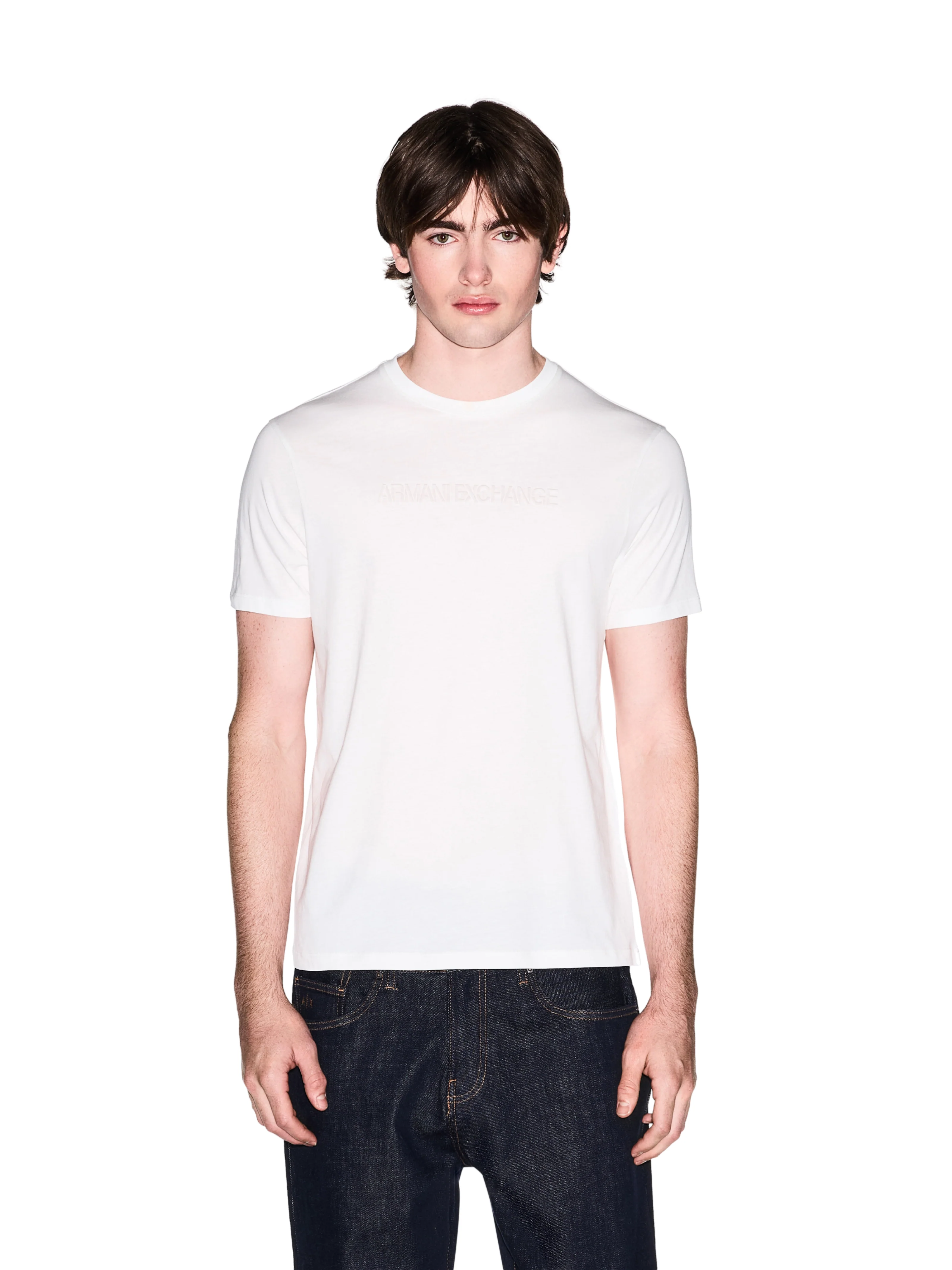T-Shirt Armani Exchange bianca con logo in rilievo tono su tono - Image 2