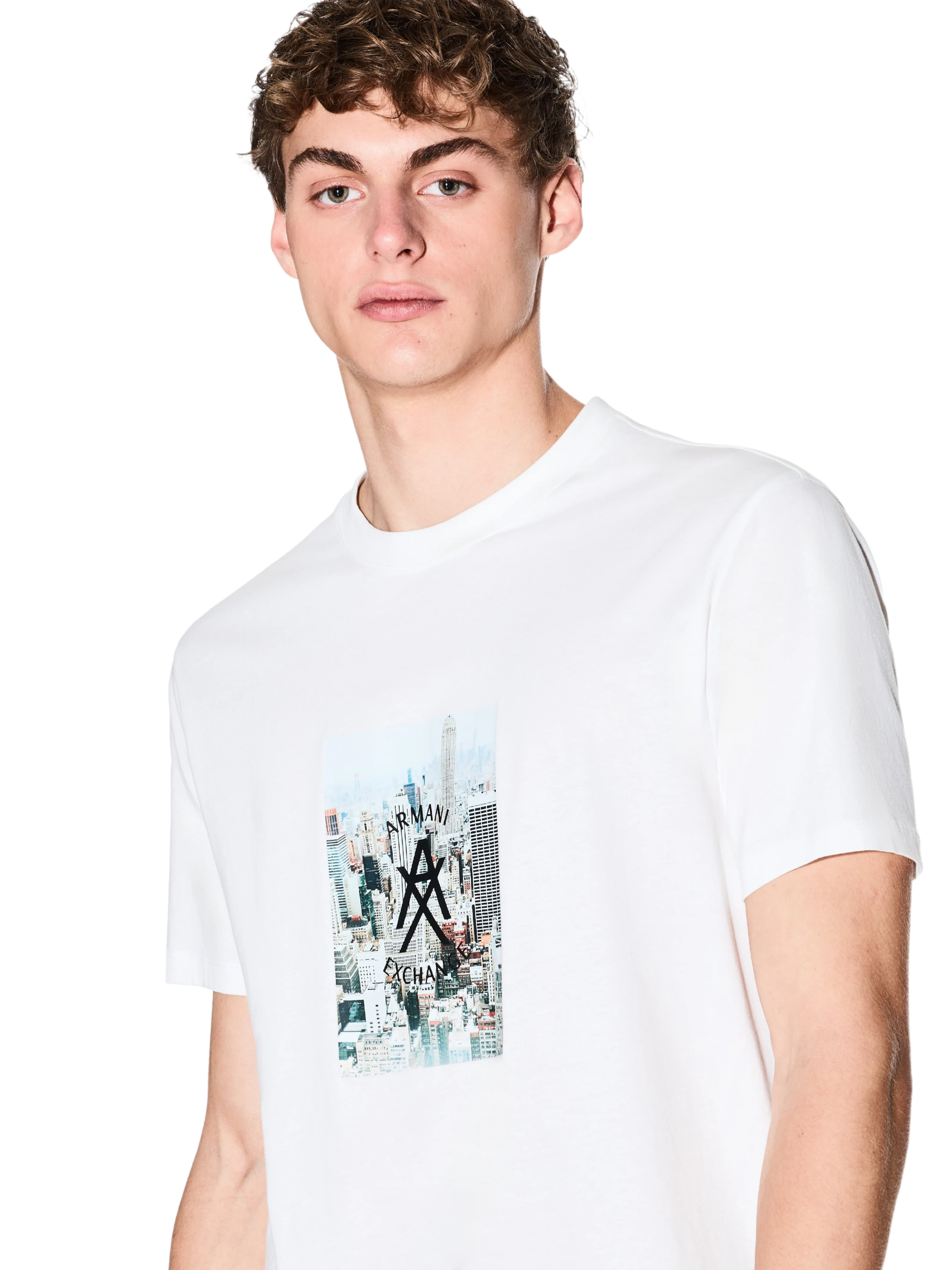 T-Shirt Armani Exchange bianca con stampa e logo - Image 3