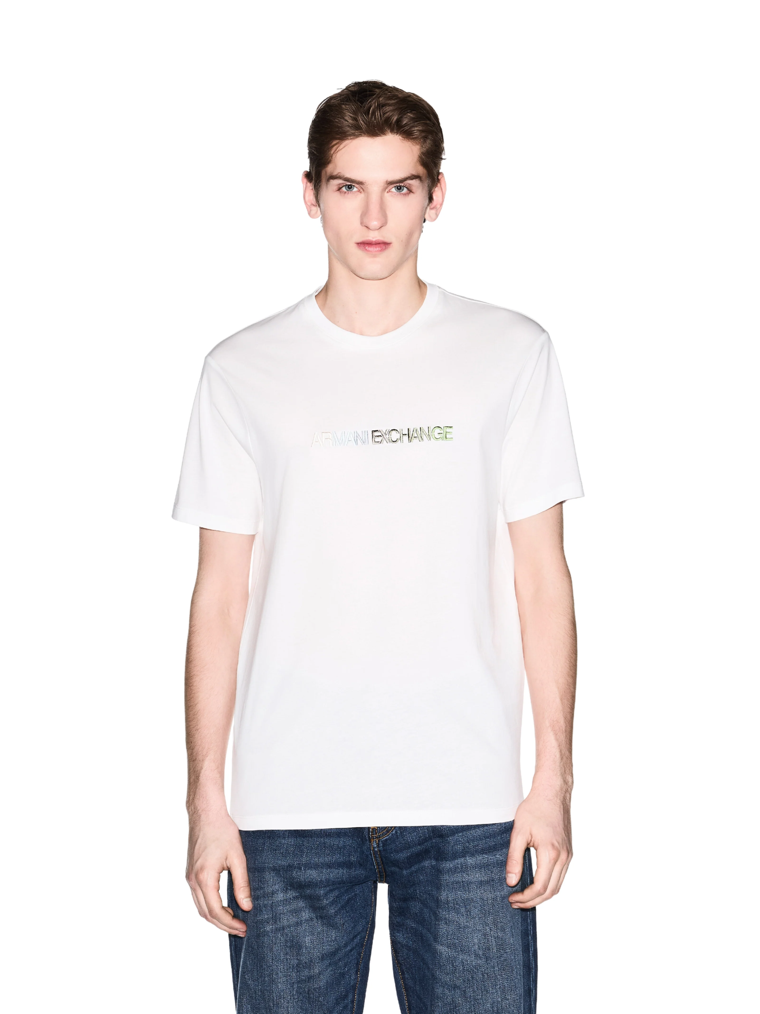 T-Shirt Armani Exchange bianco con logo multicolor - Image 2