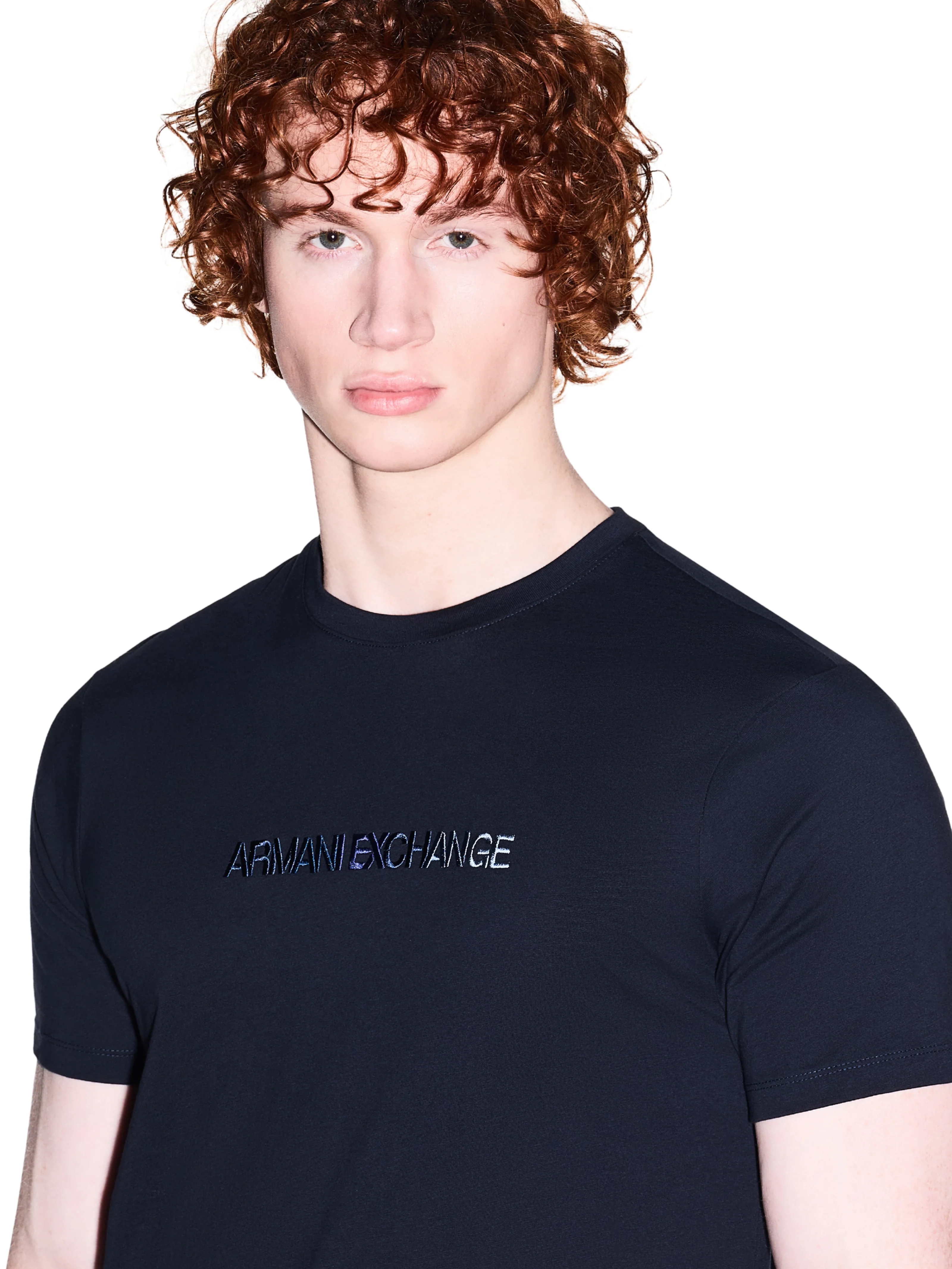 T-Shirt Armani Exchange blu con logo azzurro sfumato - Image 4