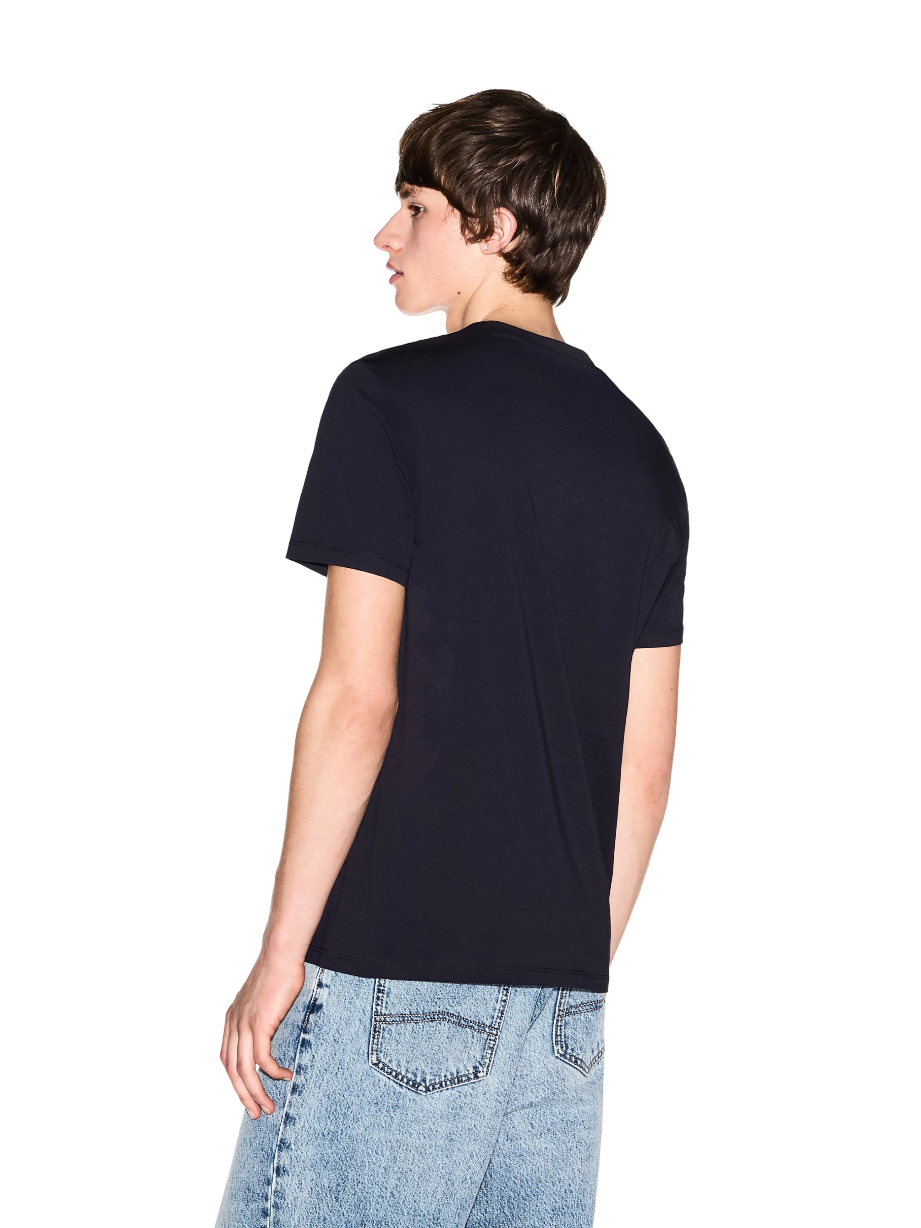 T-Shirt Armani Exchange blu con stampa a contrasto - Image 3
