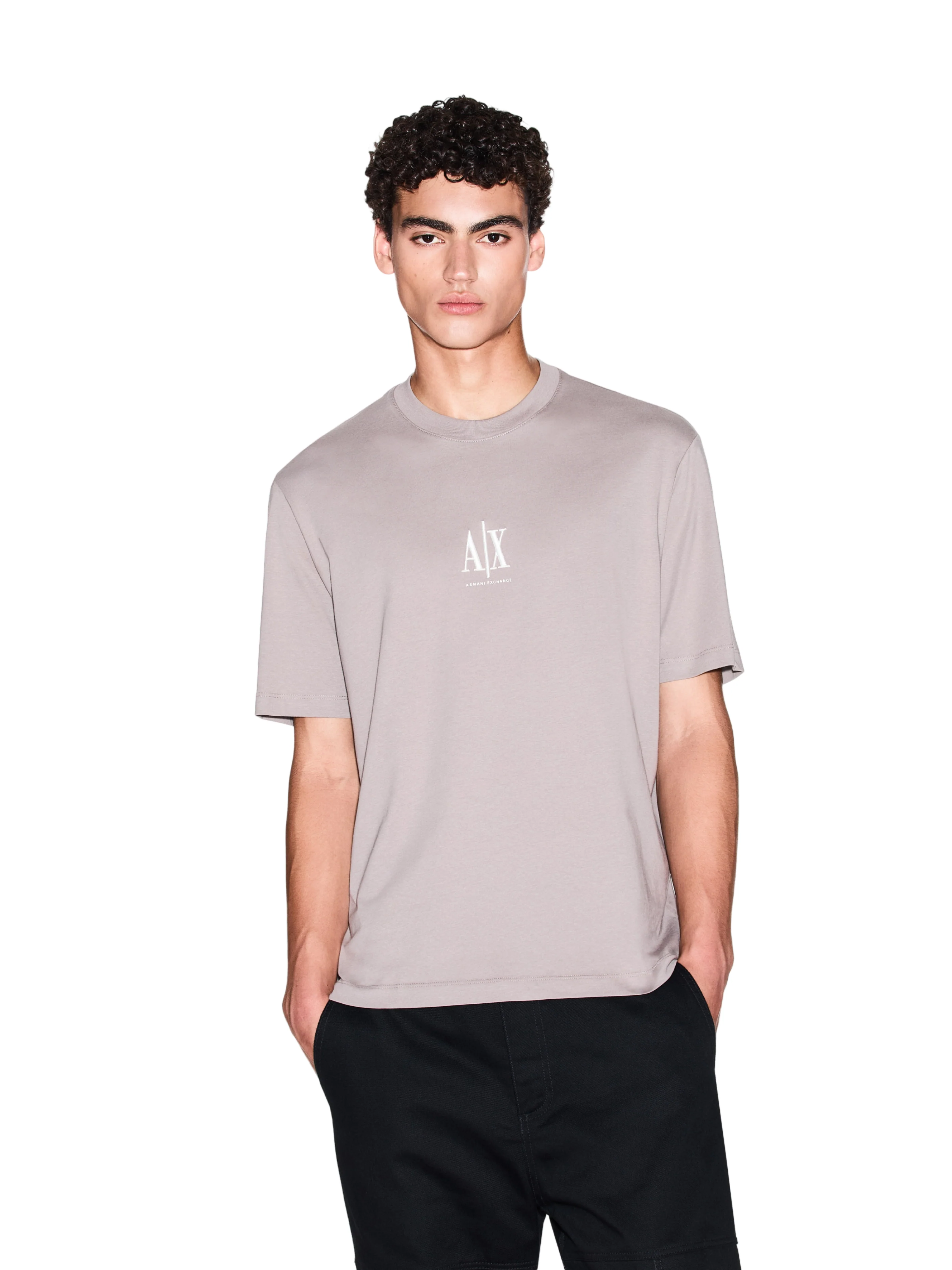 T-Shirt Armani Exchange fango con logo iconico frontale ricamato - Image 2