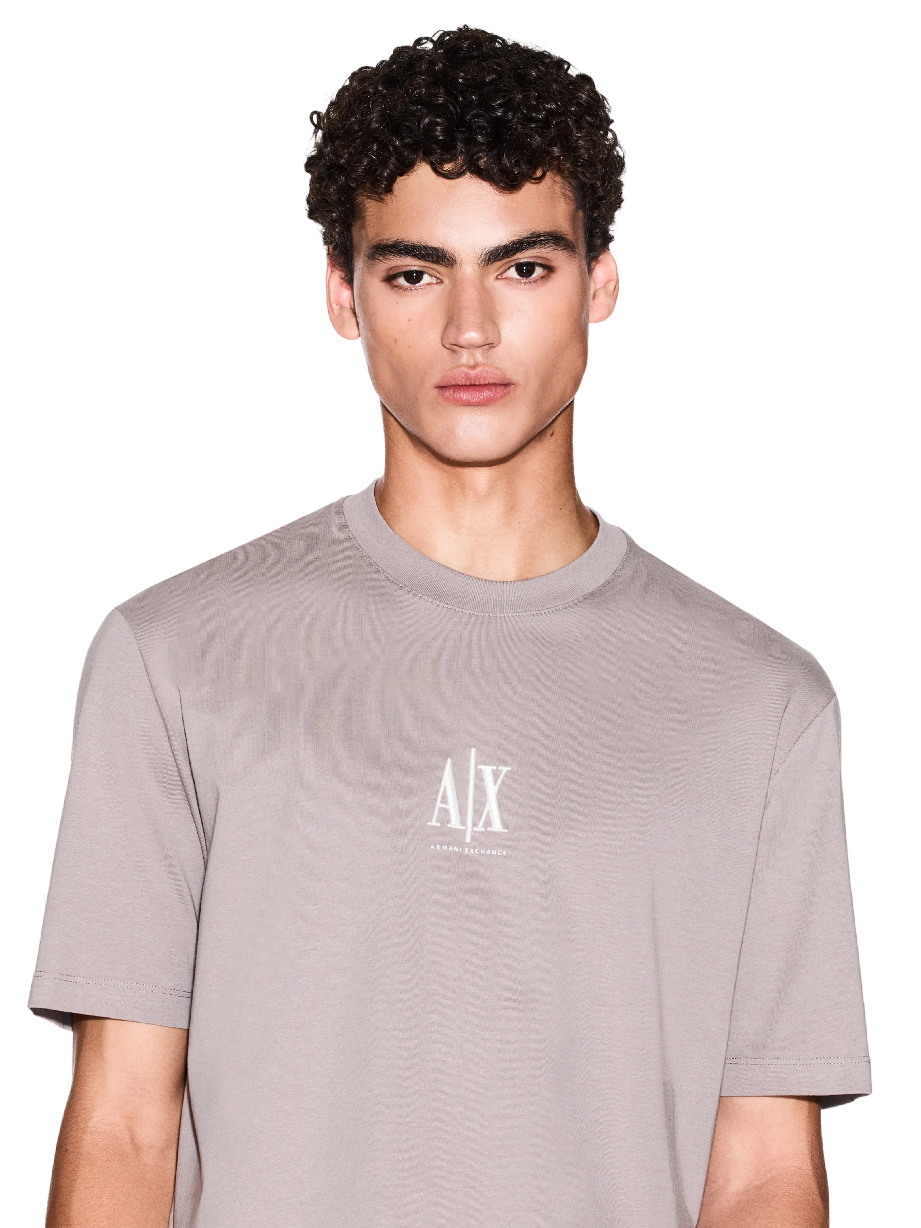 T-Shirt Armani Exchange fango con logo iconico frontale ricamato - Image 3