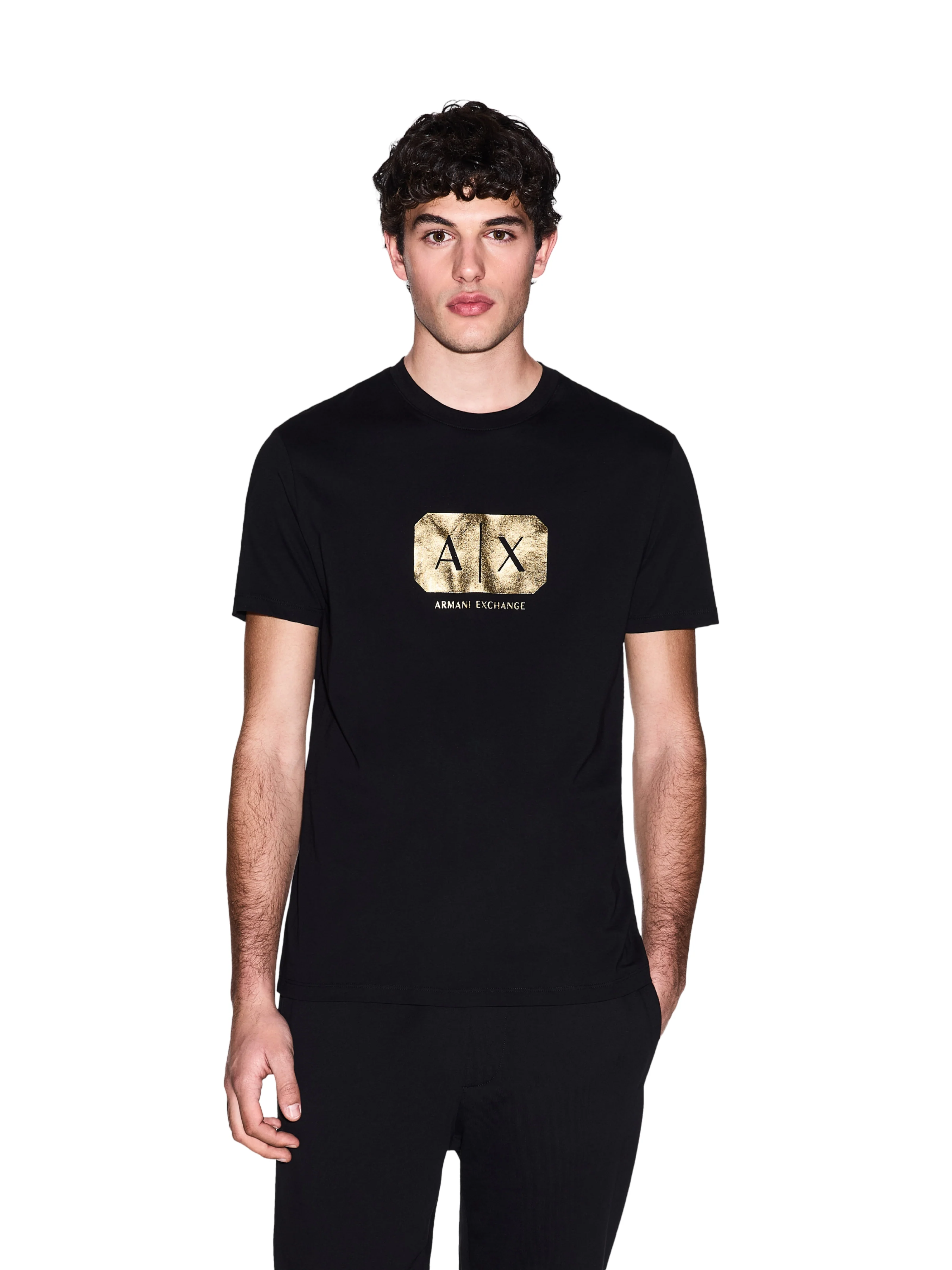 T-Shirt Armani Exchange nera con logo A | X giallo - Image 2