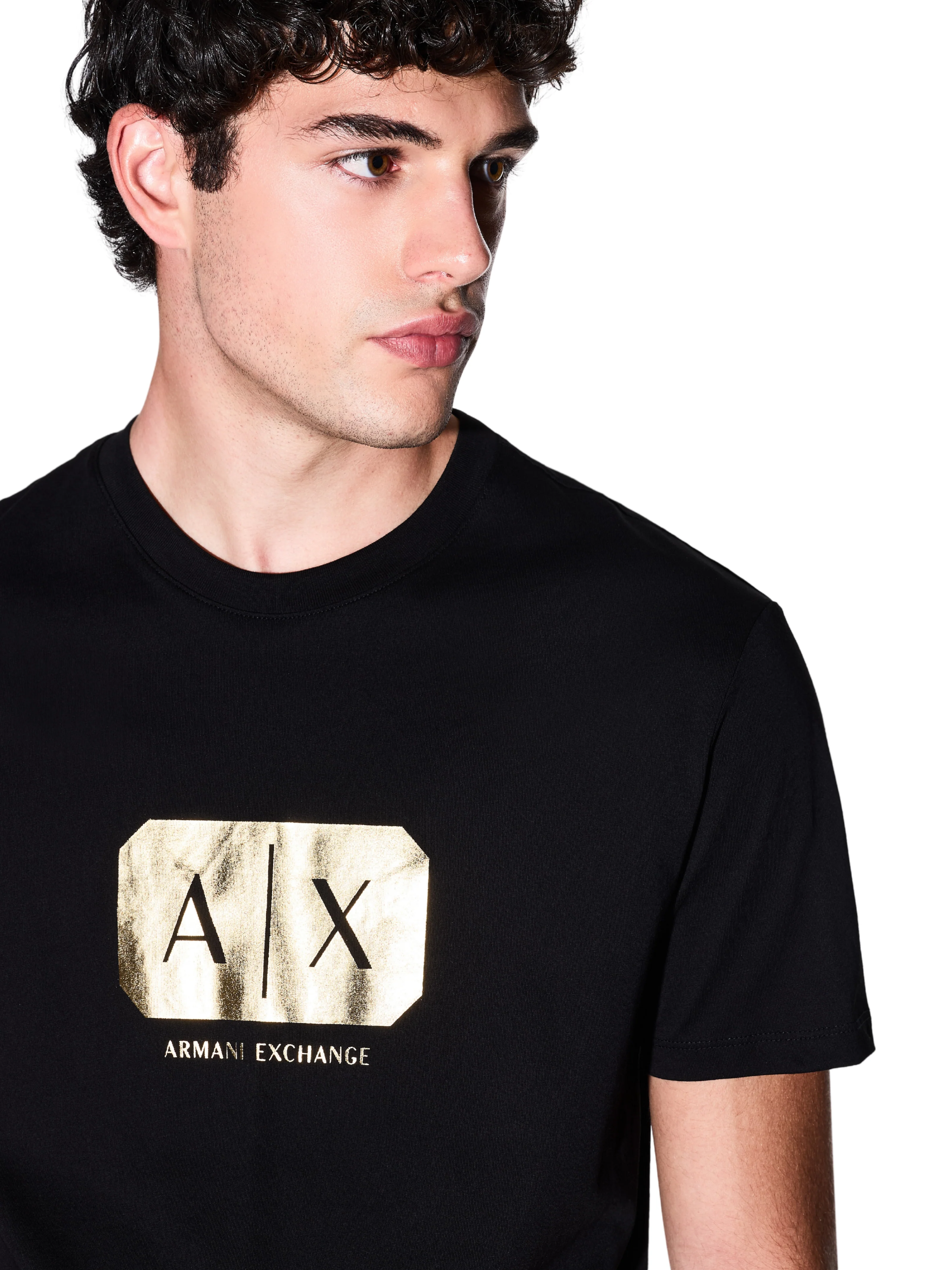 T-Shirt Armani Exchange nera con logo A | X giallo - Image 3