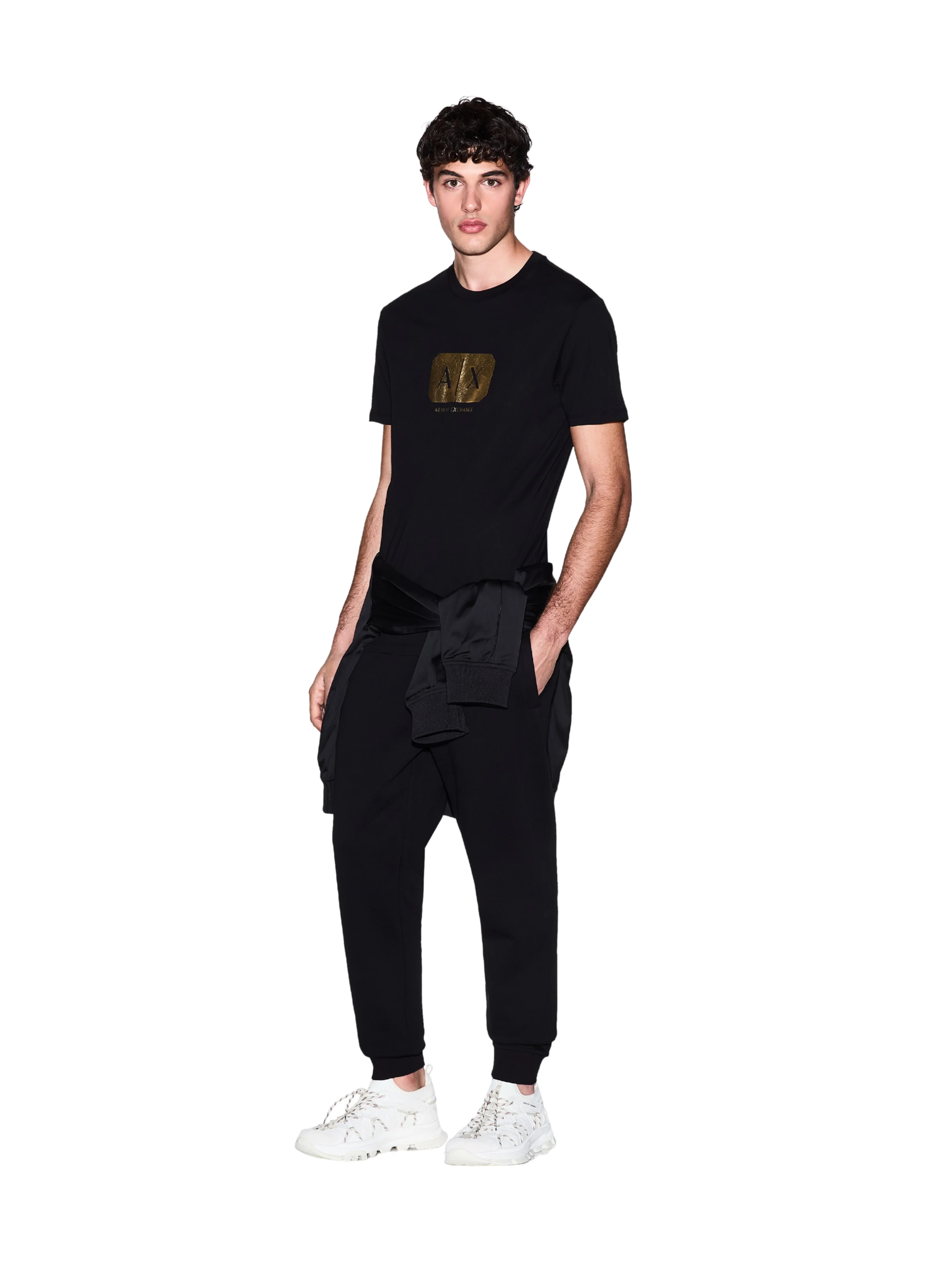T-Shirt Armani Exchange nera con logo A | X giallo - Image 5