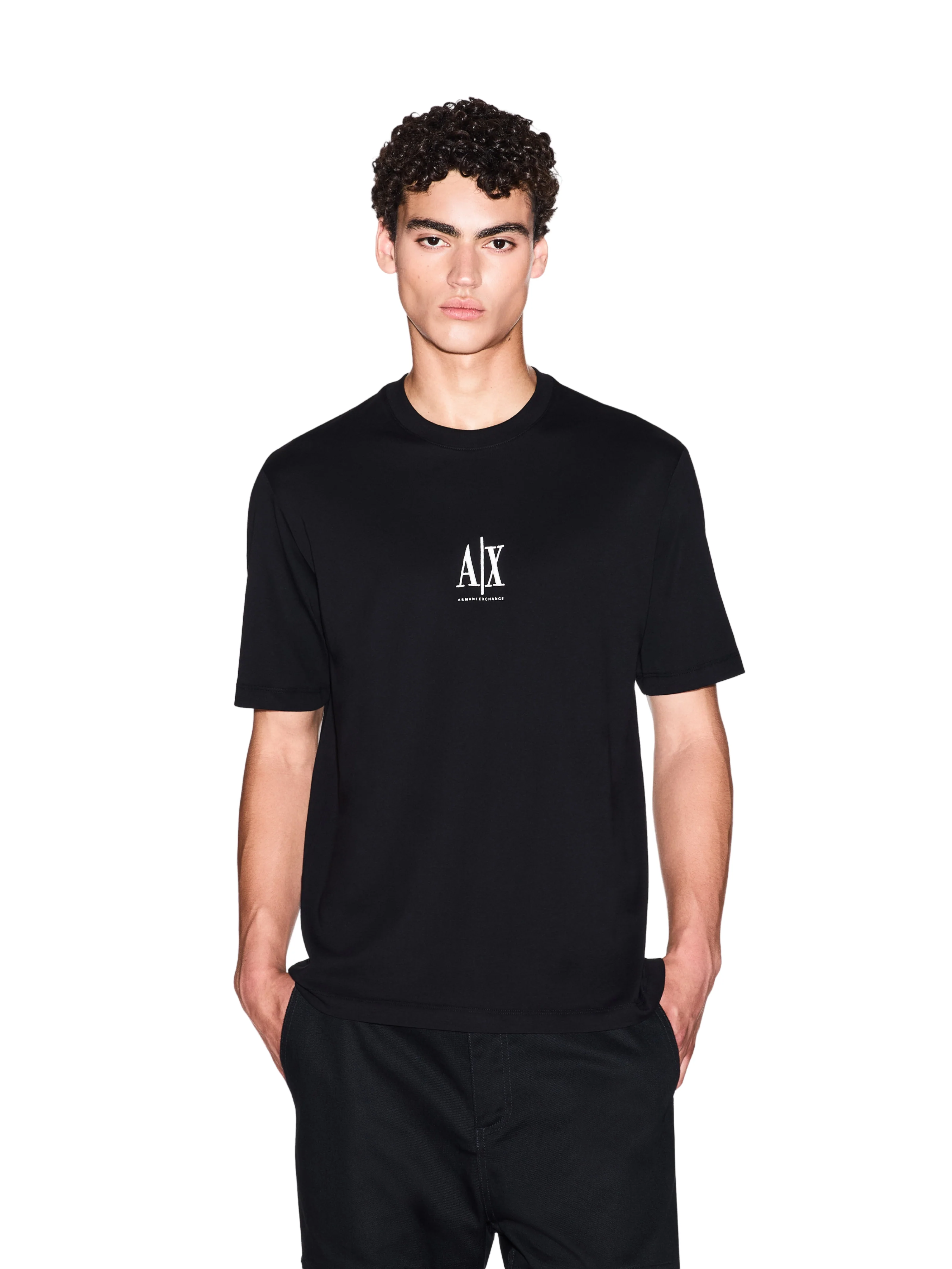T-Shirt Armani Exchange nera con logo iconico frontale ricamato - Image 2