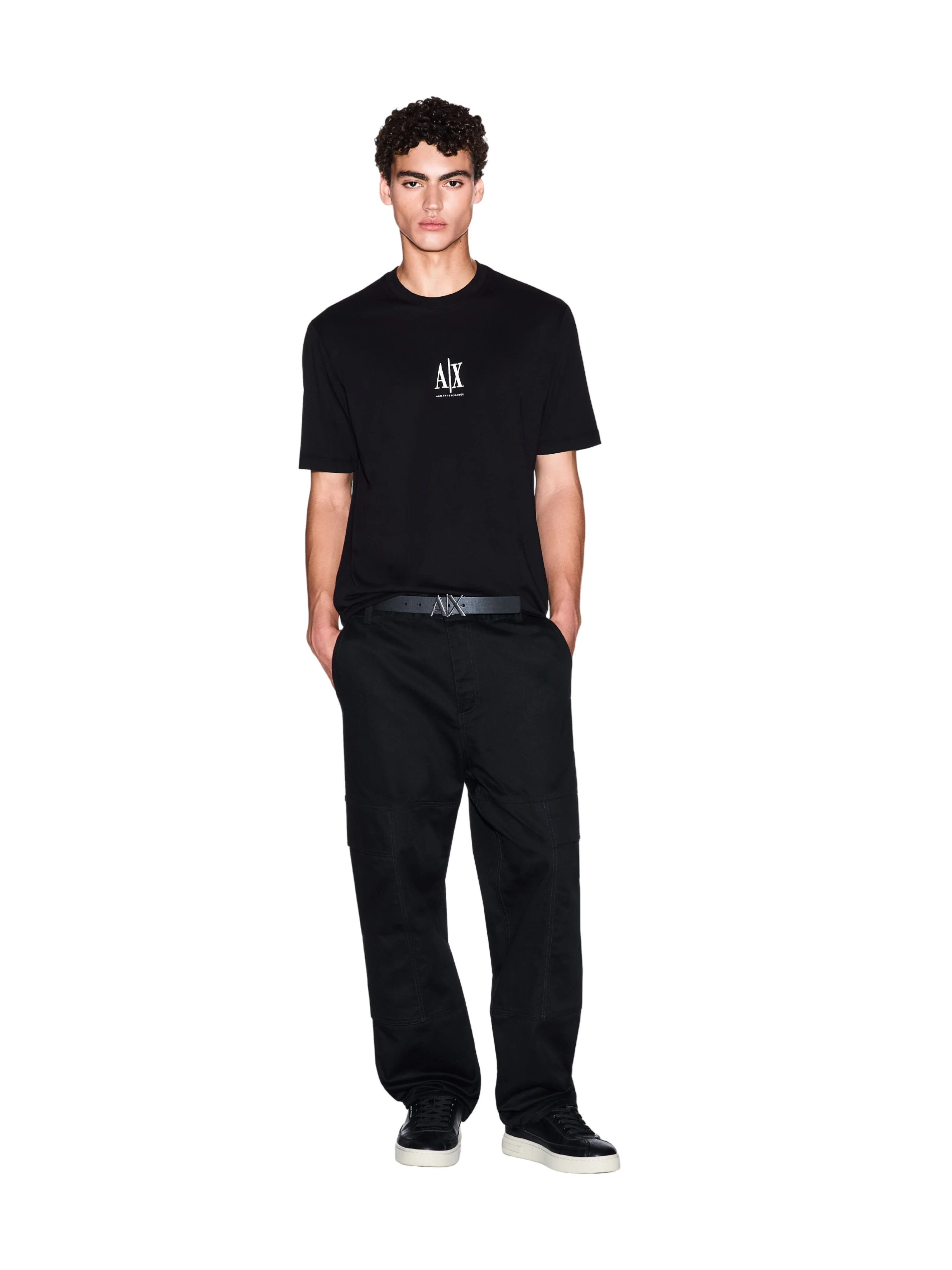 T-Shirt Armani Exchange nera con logo iconico frontale ricamato - Image 5