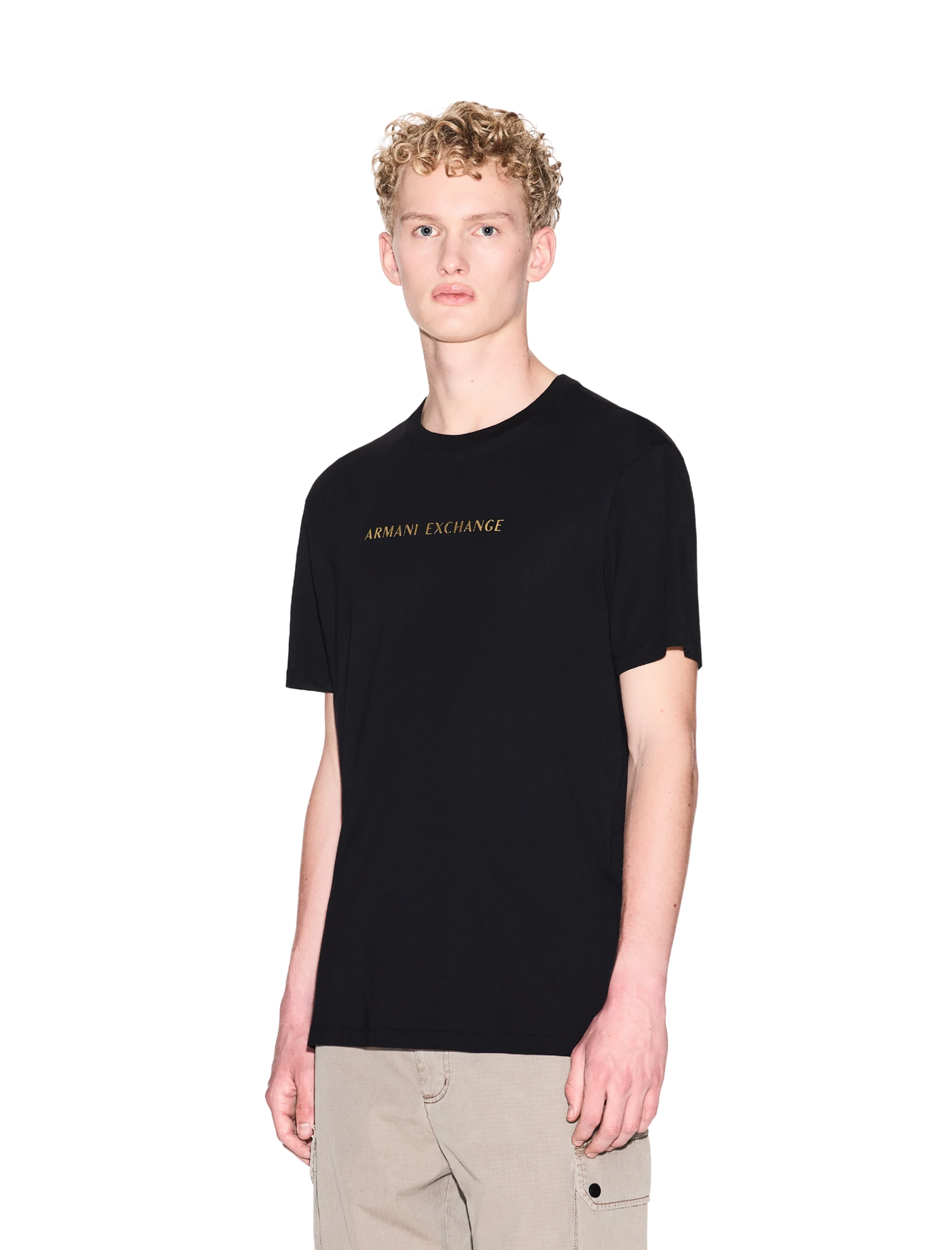 T-Shirt Armani Exchange nera con logo lettering giallo - Image 2