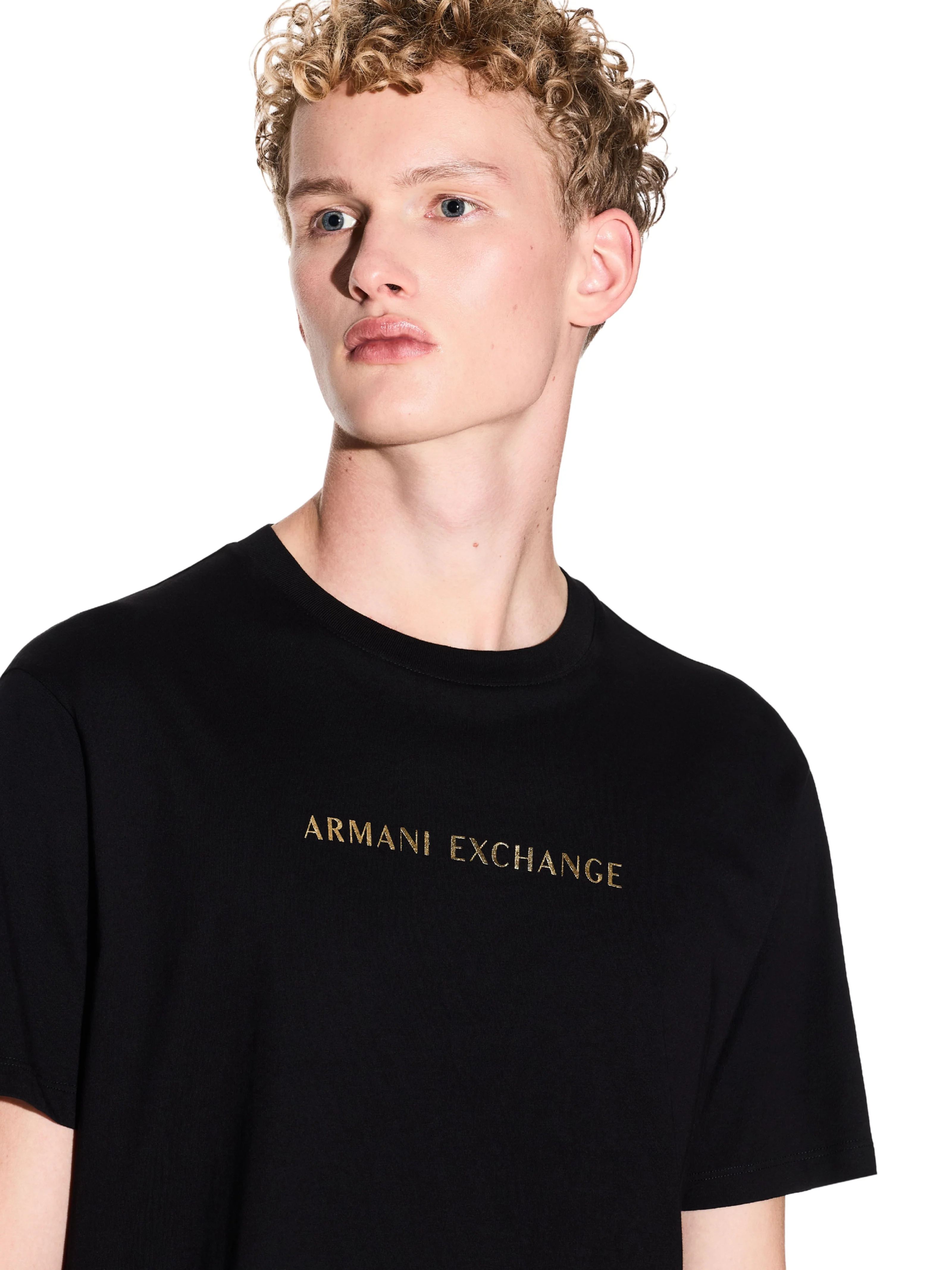 T-Shirt Armani Exchange nera con logo lettering giallo - Image 3