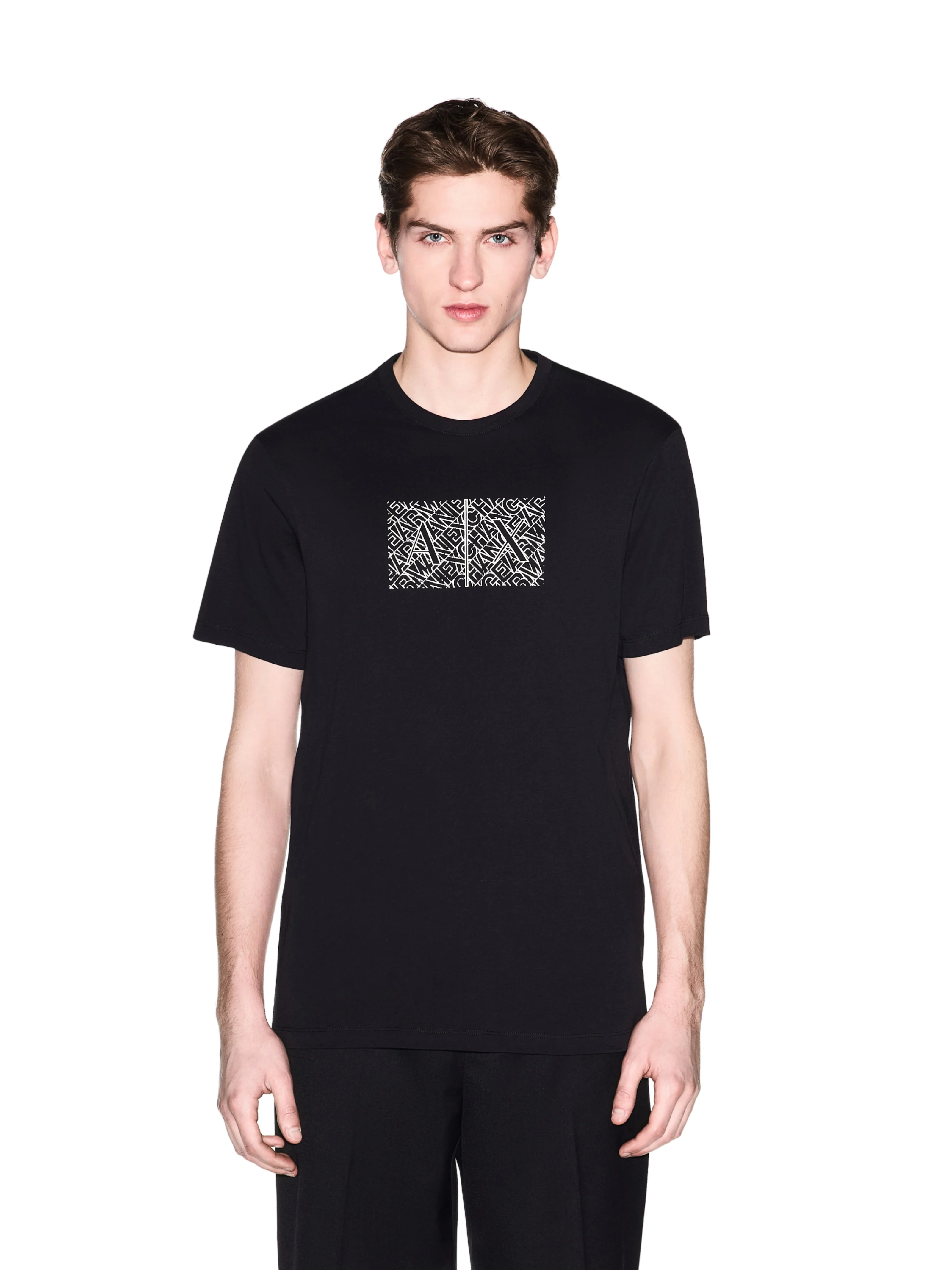 T-shirt Armani Exchange nera con stampa e logo A | X - Image 2