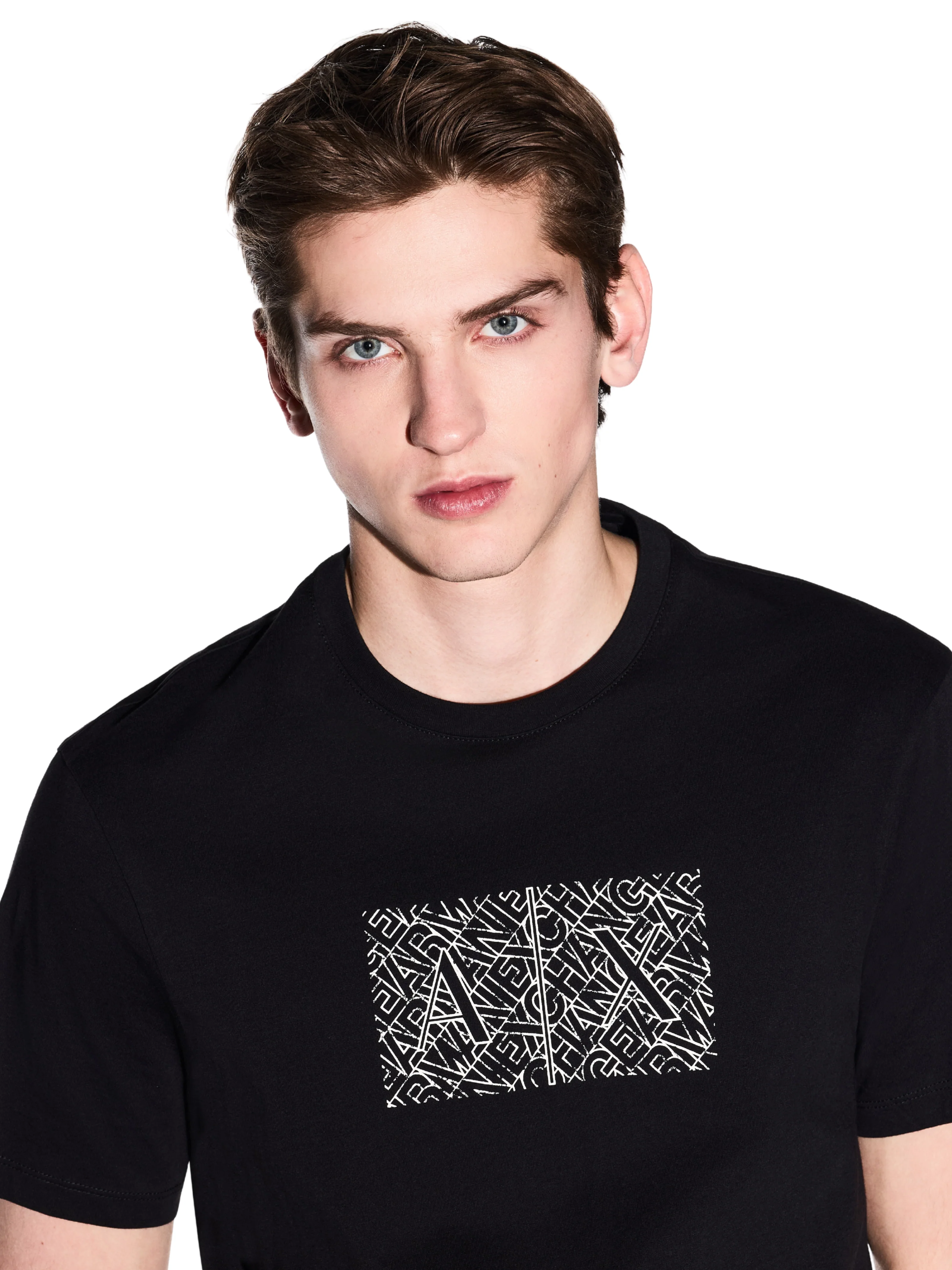 T-shirt Armani Exchange nera con stampa e logo A | X - Image 3