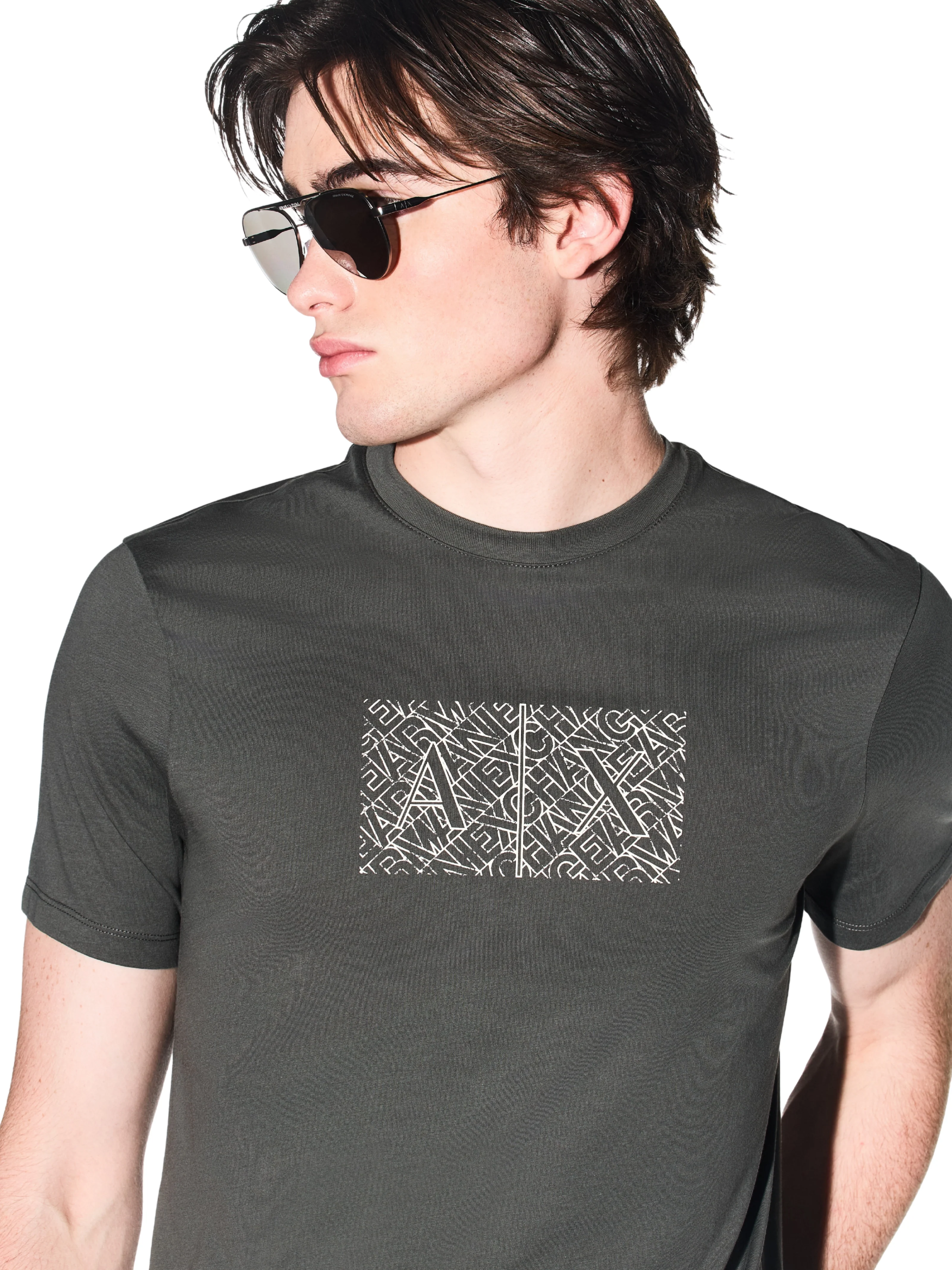 T-shirt Armani Exchange verde con stampa e logo A | X - Image 3