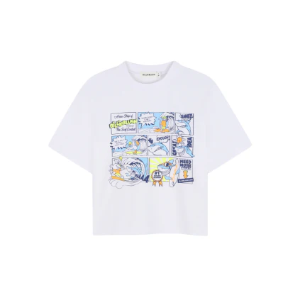 T-Shirt Billie Blush bianca con stampa fumetto
