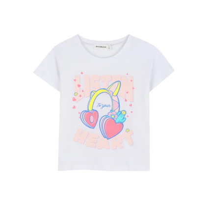 T-Shirt Billie Blush bianca con stampa "Listen your heart"
