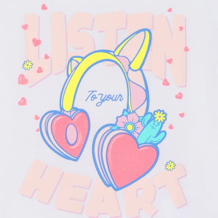 T-Shirt Billie Blush bianca con stampa "Listen your heart" - Image 3