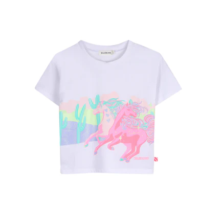 T-Shirt Billie Blush bianca con stampa pony e dettagli glitter