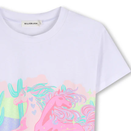 T-Shirt Billie Blush bianca con stampa pony e dettagli glitter - Image 3