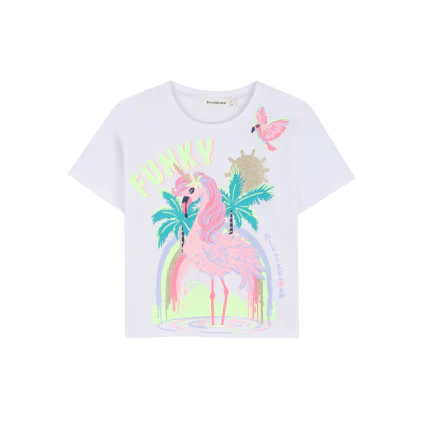 T-Shirt Billie Blush bianca con stampa tropicale multicolor