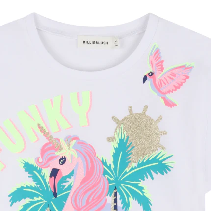 T-Shirt Billie Blush bianca con stampa tropicale multicolor - Image 3