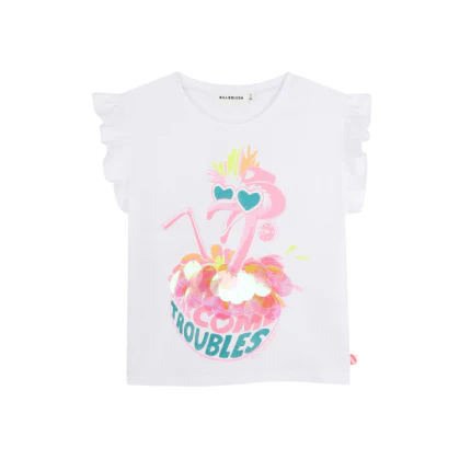 T-Shirt Billie Blush bianca on stampa fenicottero e paillettes
