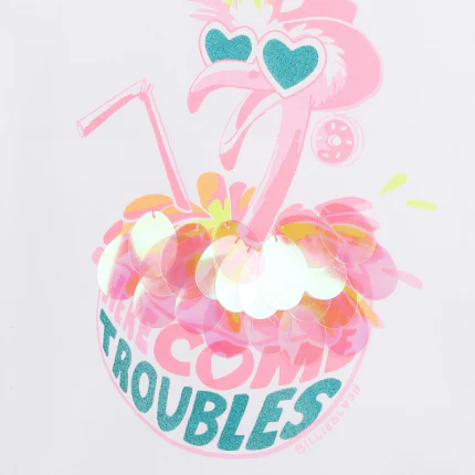 T-Shirt Billie Blush bianca on stampa fenicottero e paillettes - Image 3