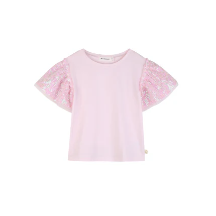 T-Shirt Billie Blush rosa con maniche in paillettes