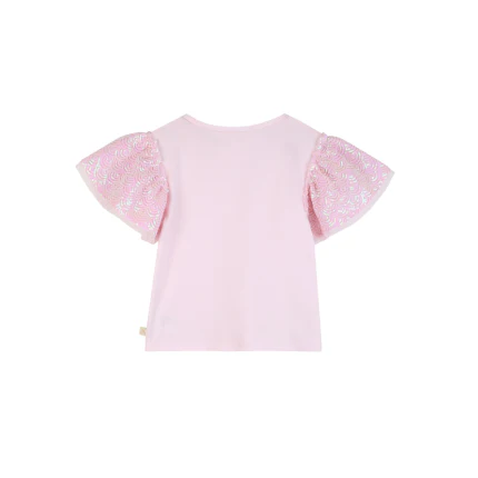 T-Shirt Billie Blush rosa con maniche in paillettes - Image 2