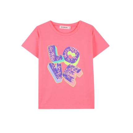 T-Shirt Billie Blush rosa con stampa LOVE in paillettes