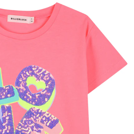 T-Shirt Billie Blush rosa con stampa LOVE in paillettes - Image 3