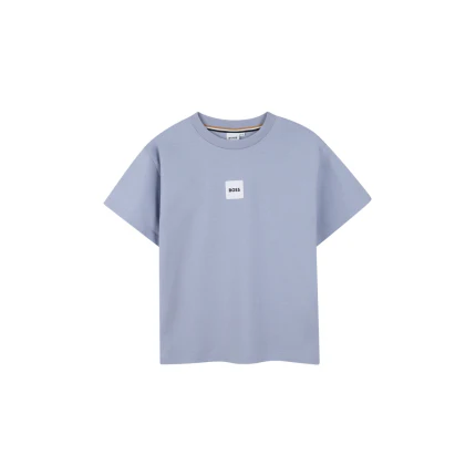 T-Shirt Boss azzurra con etichetta logata frontale
