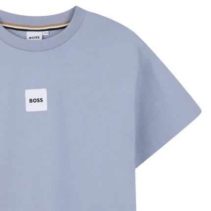 T-Shirt Boss azzurra con etichetta logata frontale - Image 3