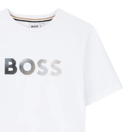 T-Shirt Boss bianca con logo frontale sfumato - Image 3