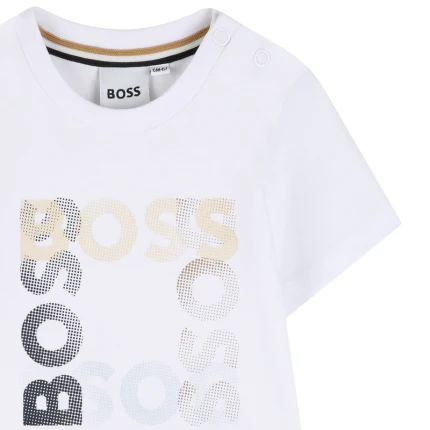 T-Shirt Boss bianca con logo ripetuto frontale - Image 3