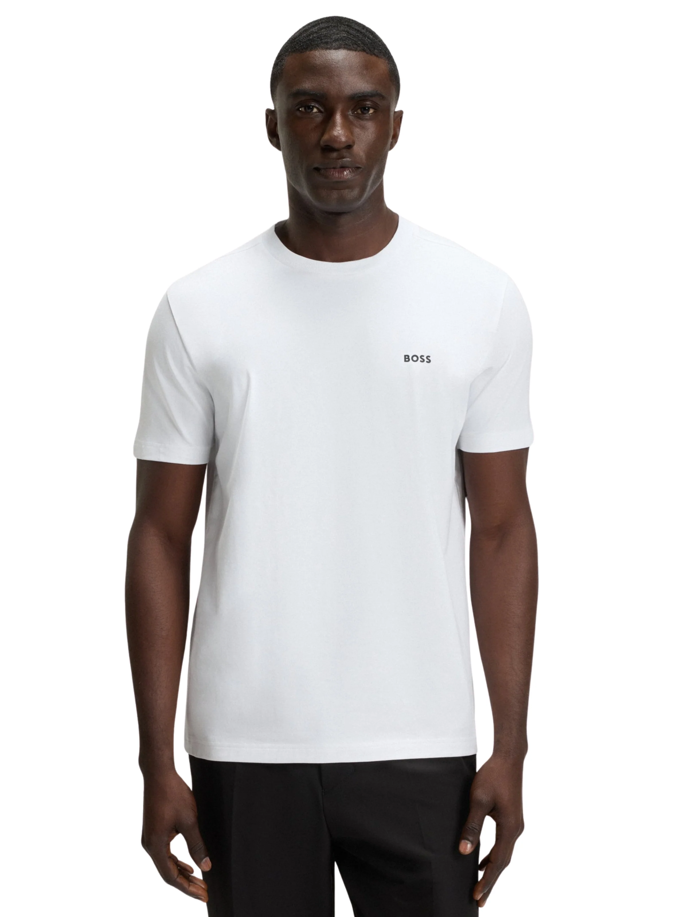 T-Shirt Boss bianca in cotone elasticizzato con logo - Image 2