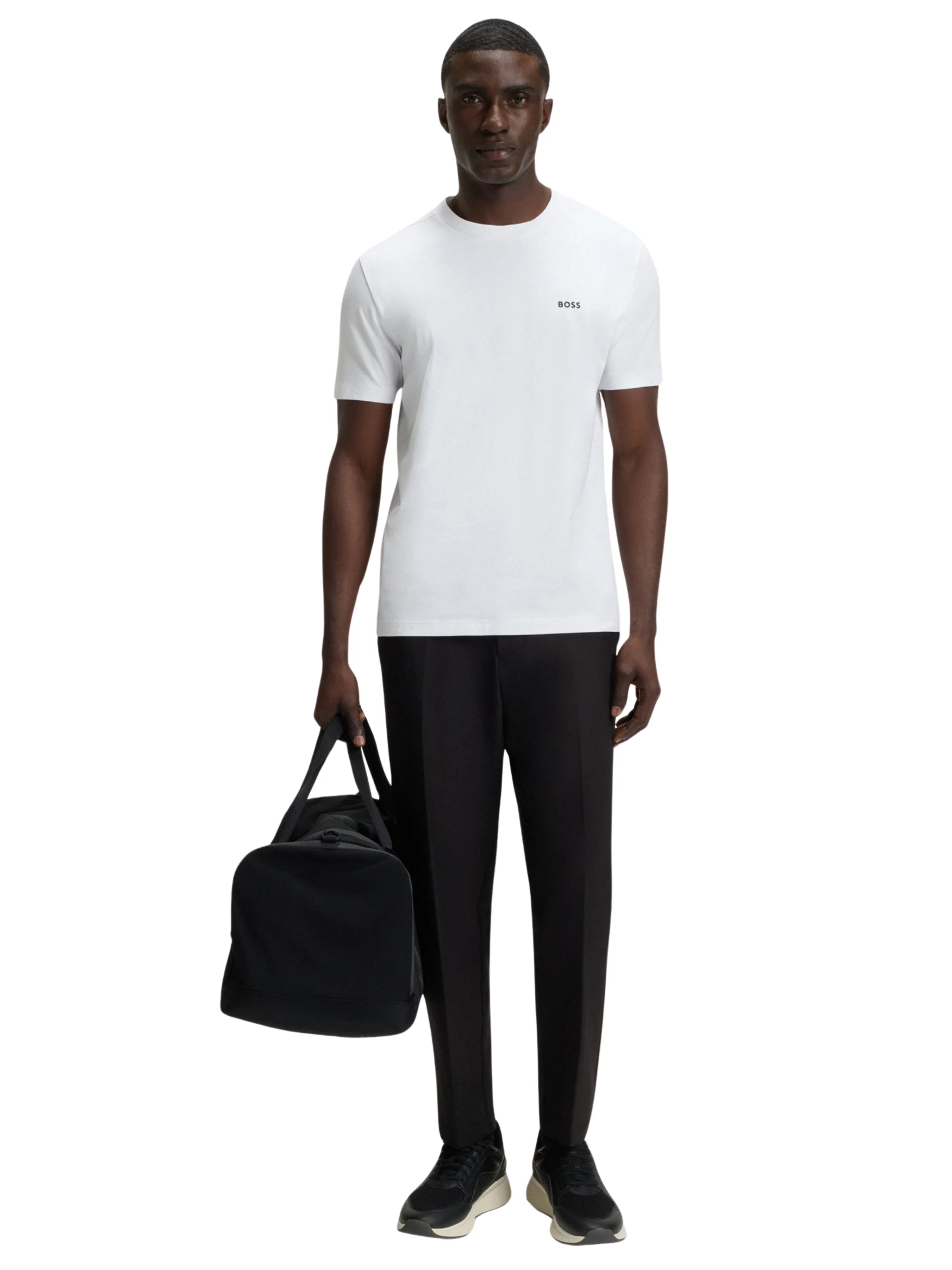 T-Shirt Boss bianca in cotone elasticizzato con logo - Image 4