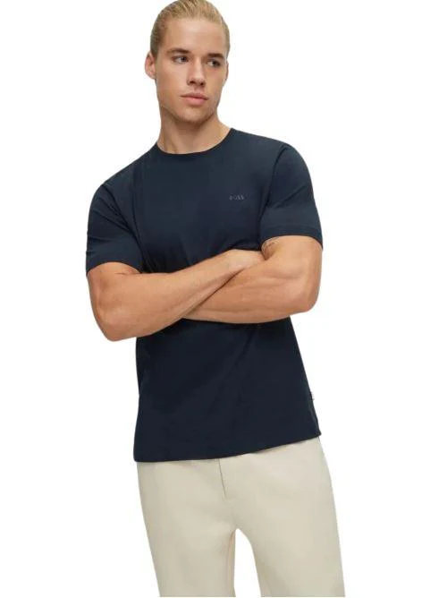T-Shirt Boss blu con logo in gomma - Image 2