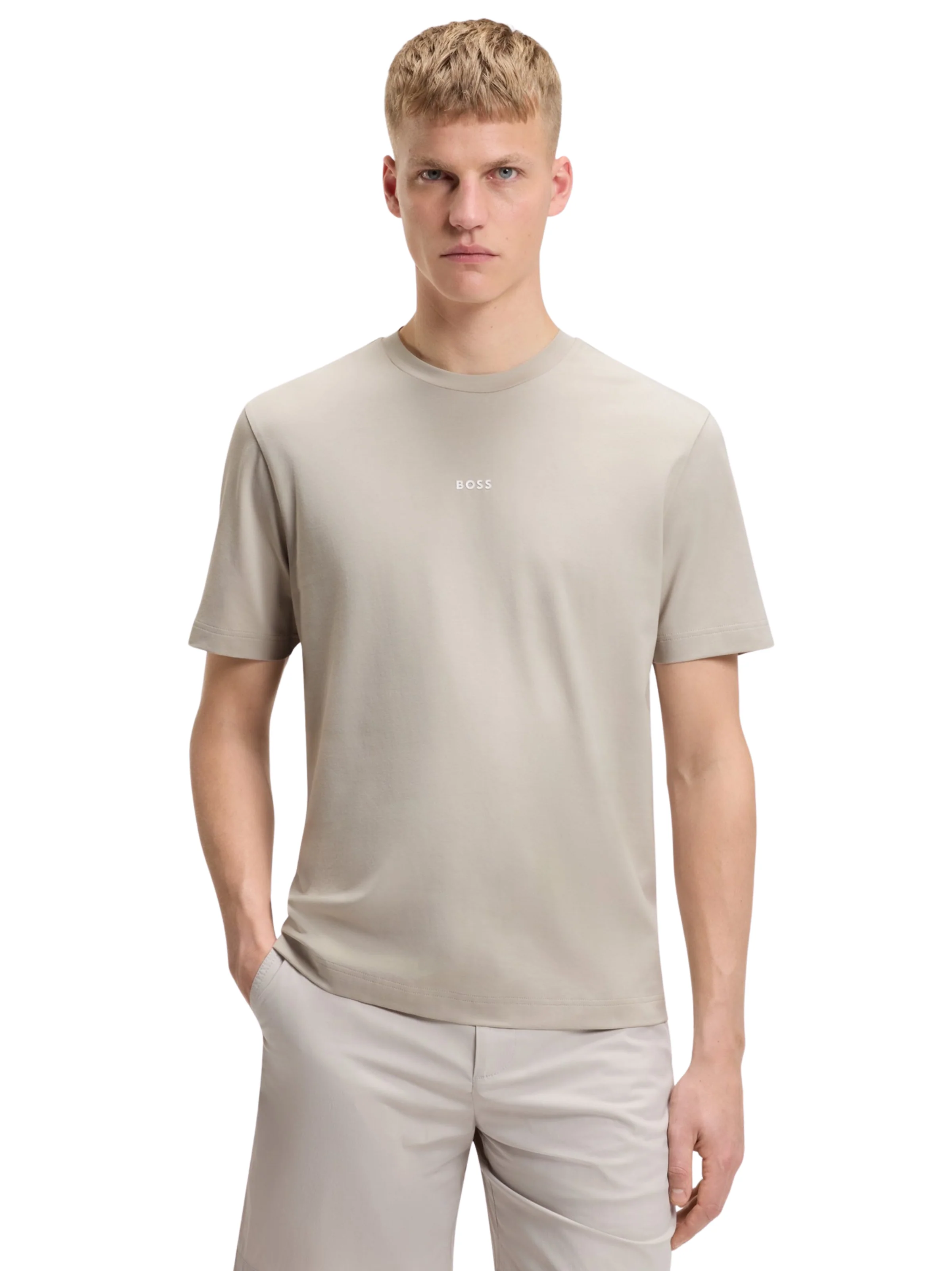 T-Shirt Boss grigio chiaro con logo stampato - Image 2
