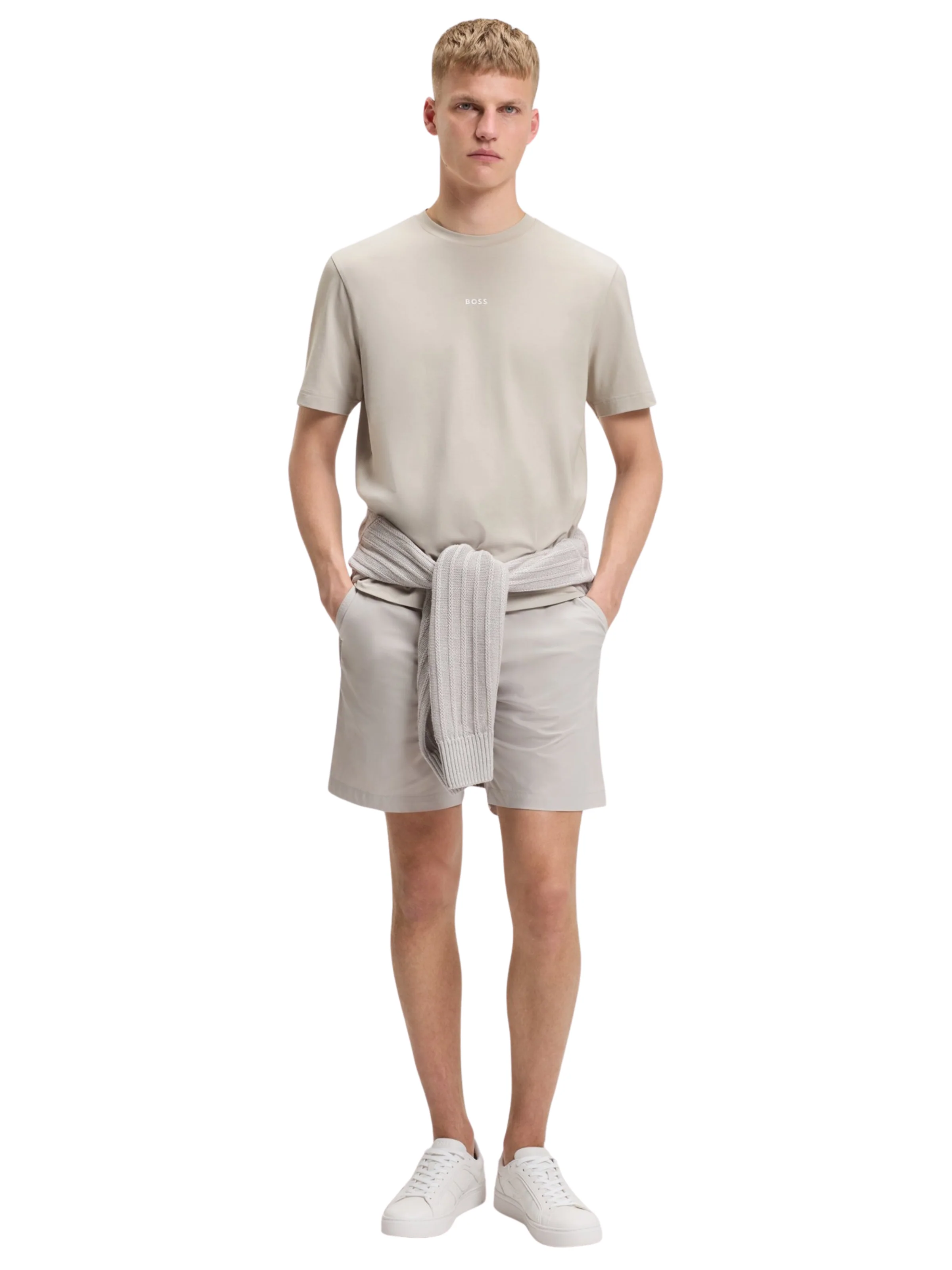 T-Shirt Boss grigio chiaro con logo stampato - Image 4