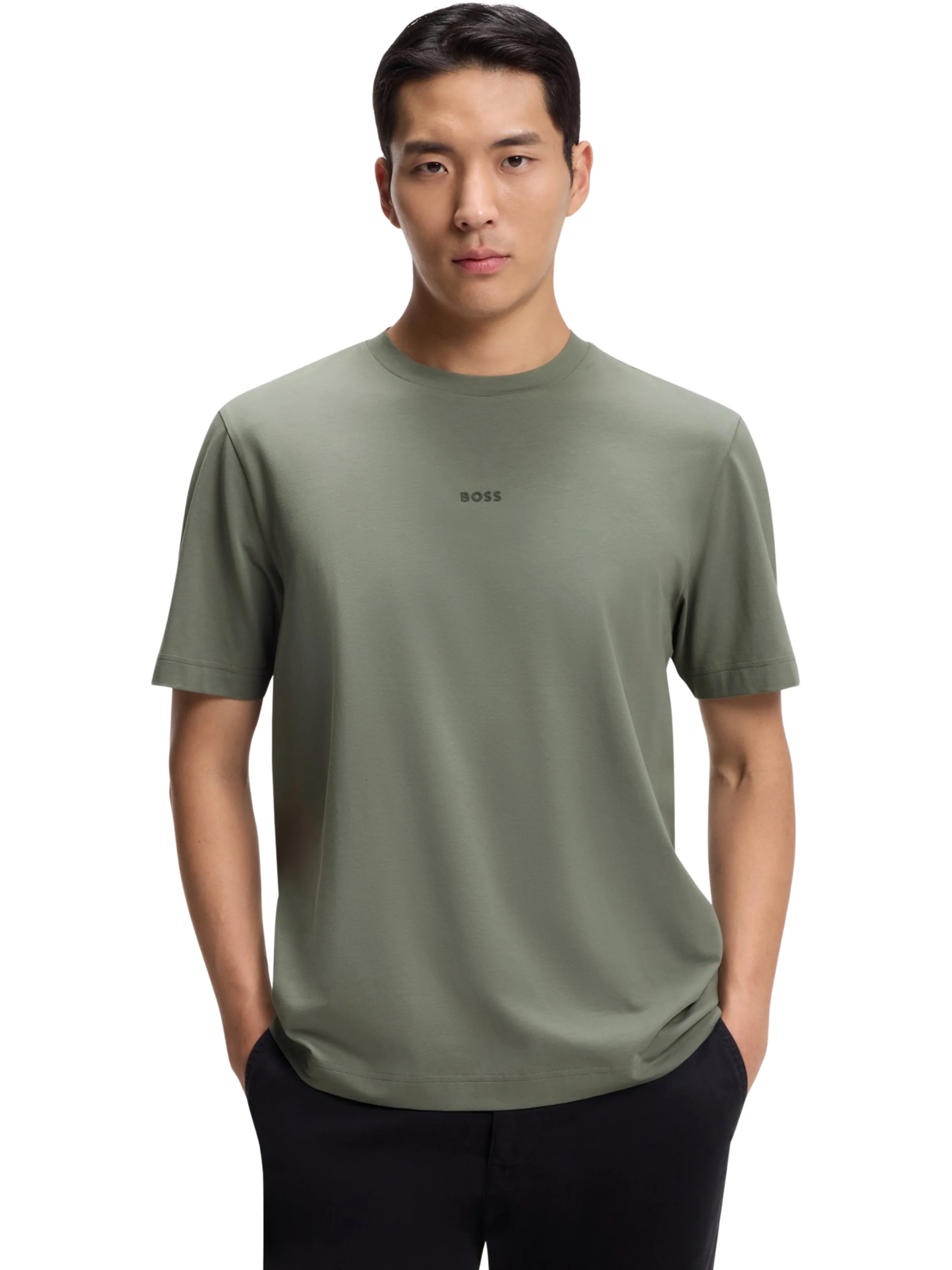T-Shirt Boss grigio con logo stampato - Image 2