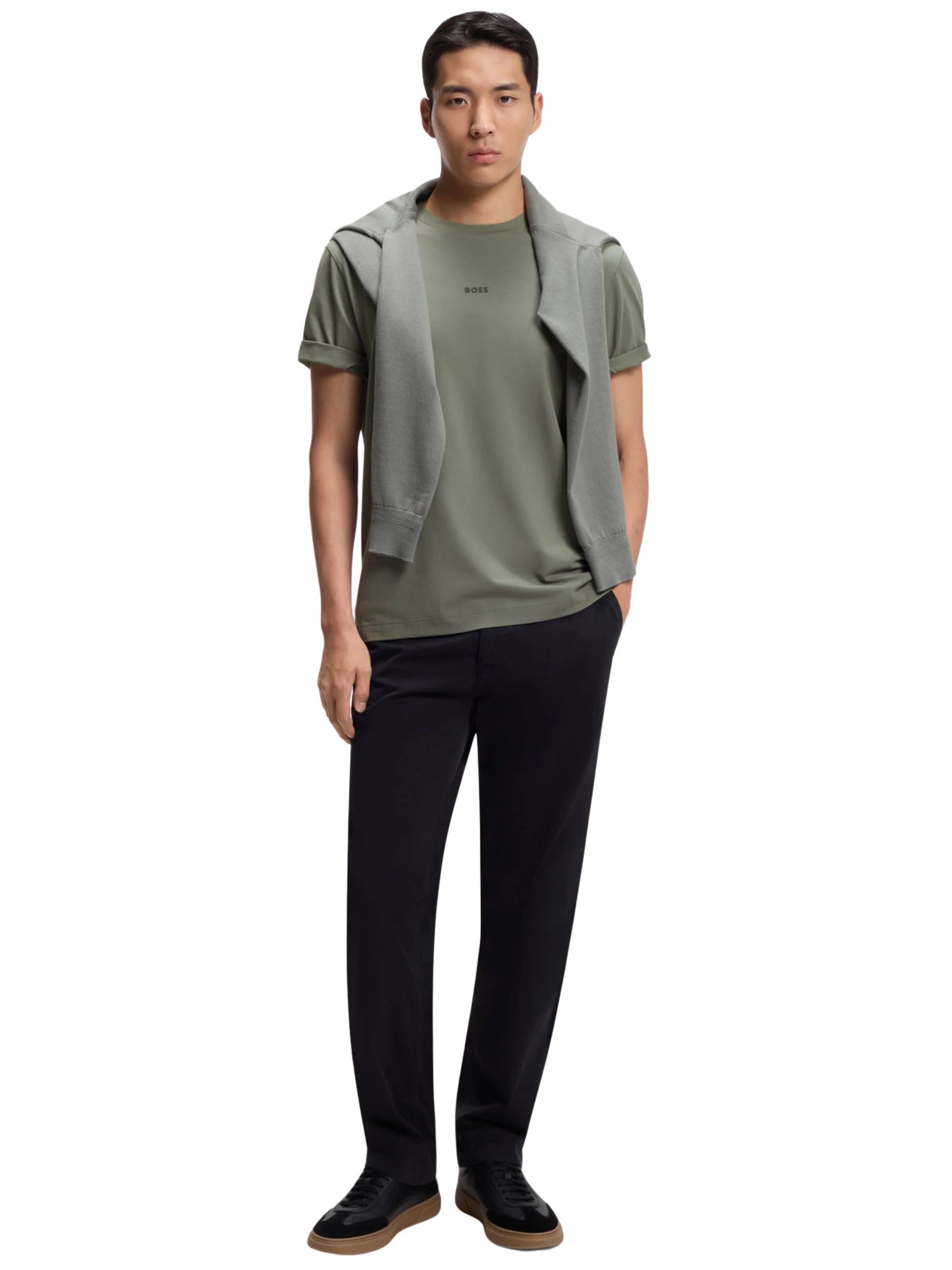 T-Shirt Boss grigio con logo stampato - Image 4