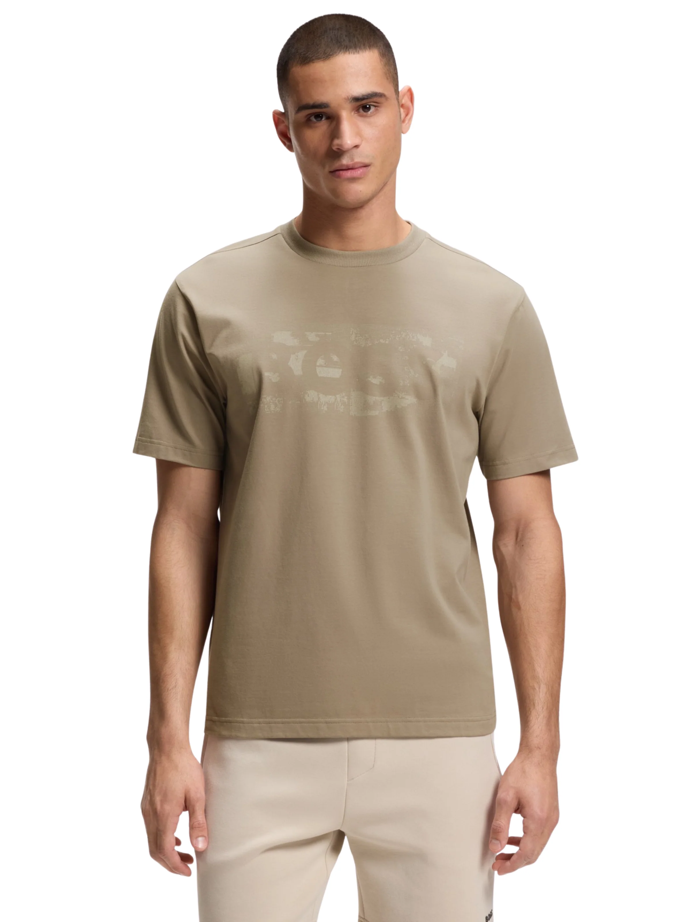 T-Shirt Boss marrone chiaro con grafica con logo - Image 2