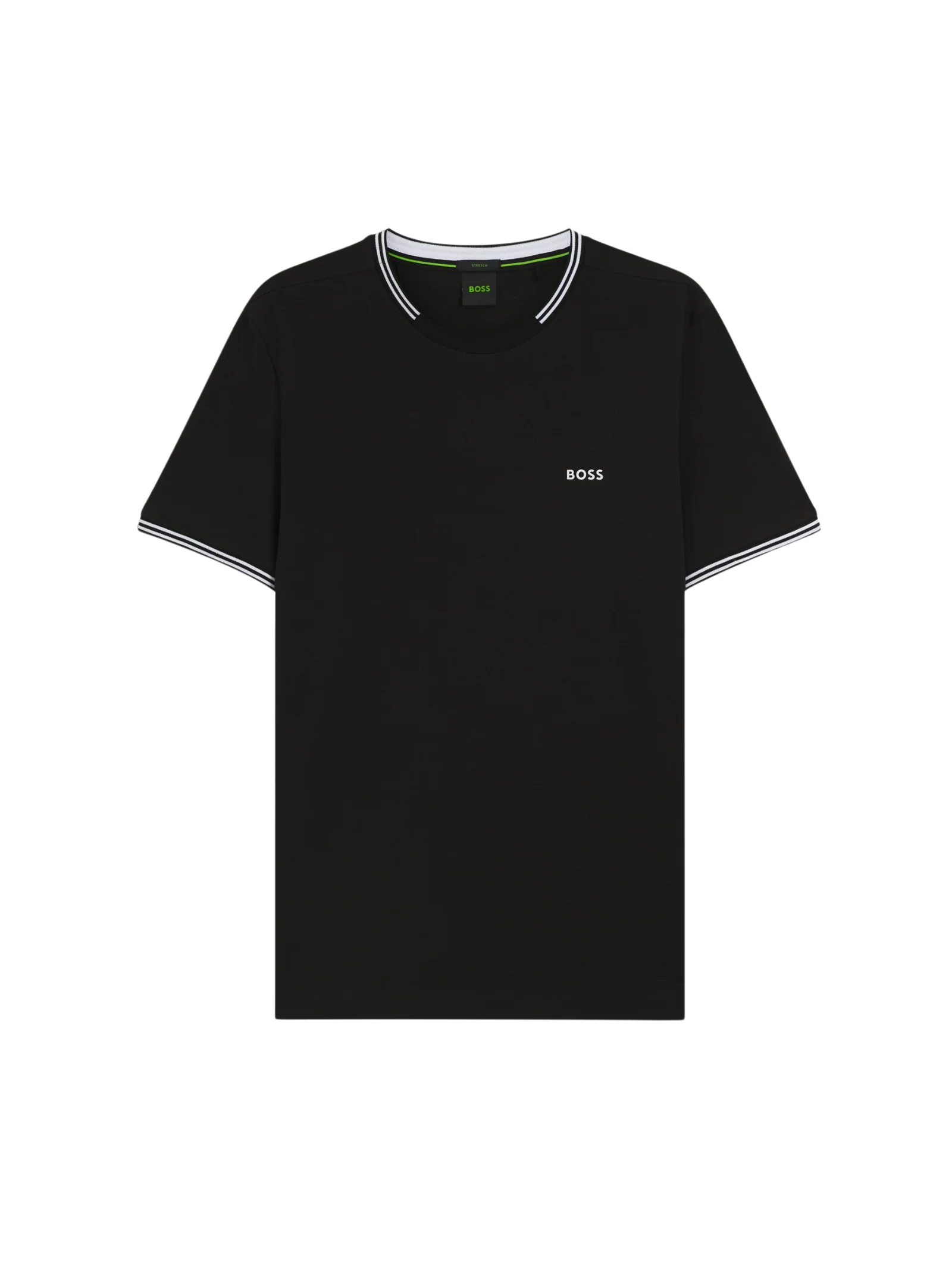 T-Shirt Boss nera con dettagli a righe e logo