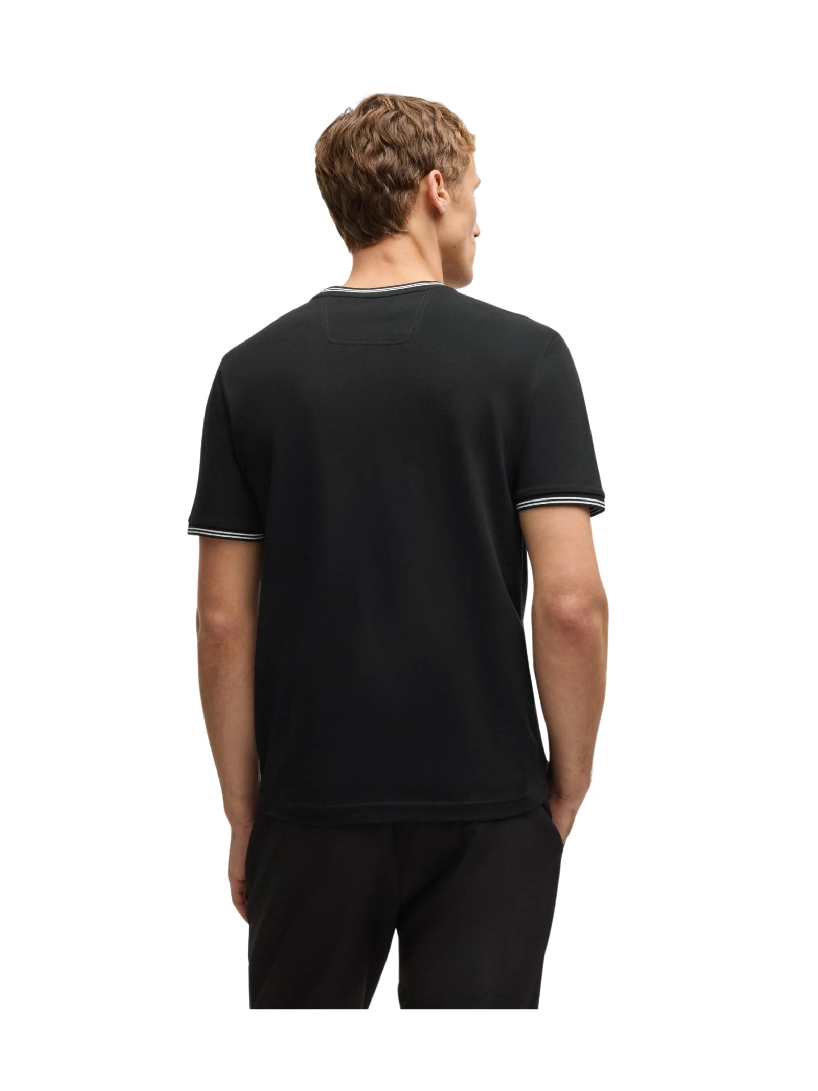 T-Shirt Boss nera con dettagli a righe e logo - Image 3