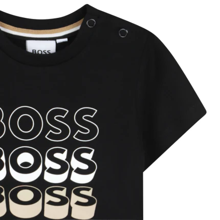 T-Shirt Boss nera con logo ripetuto - Image 3