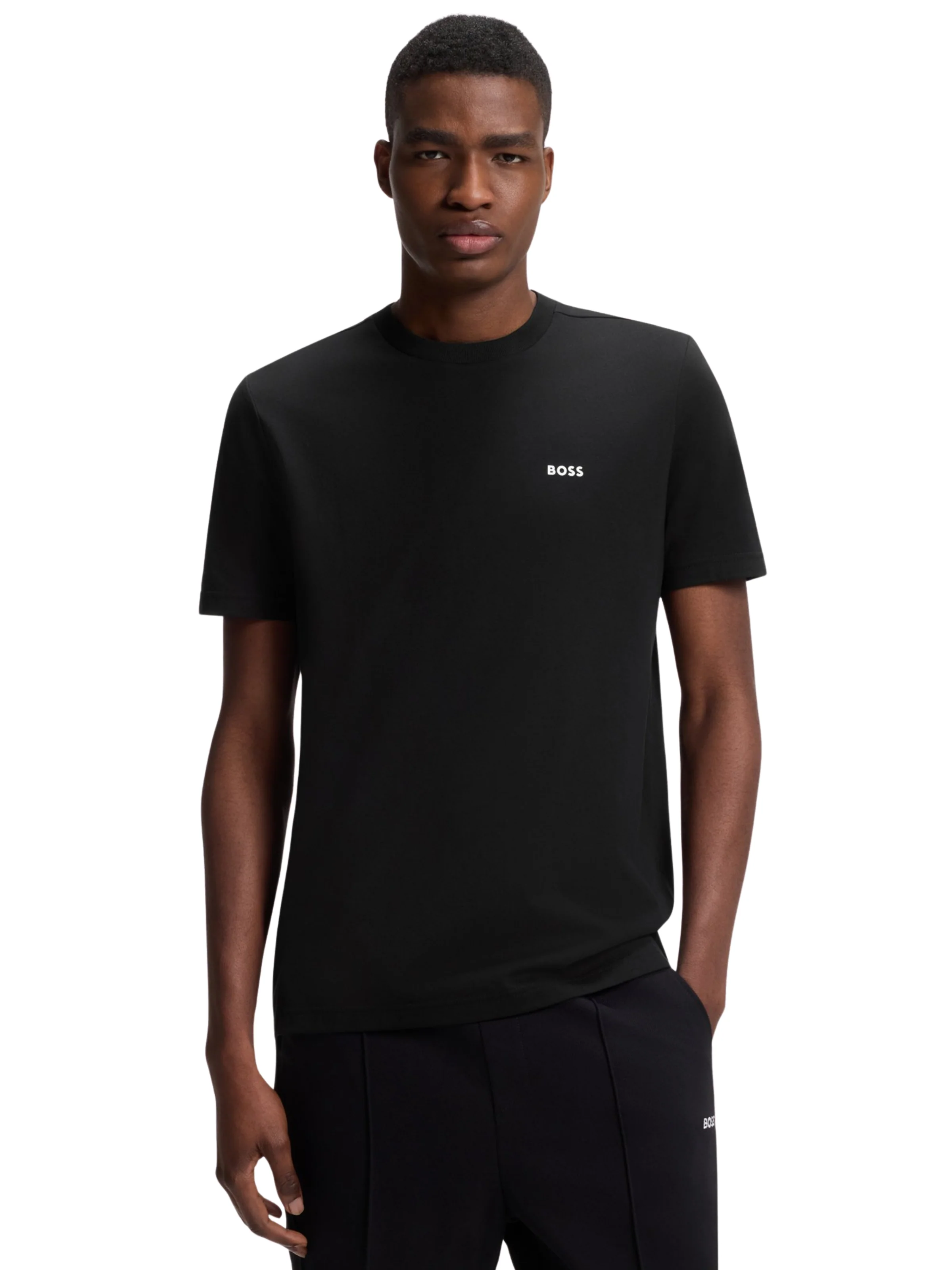 T-Shirt Boss nera in cotone elasticizzato con logo - Image 2